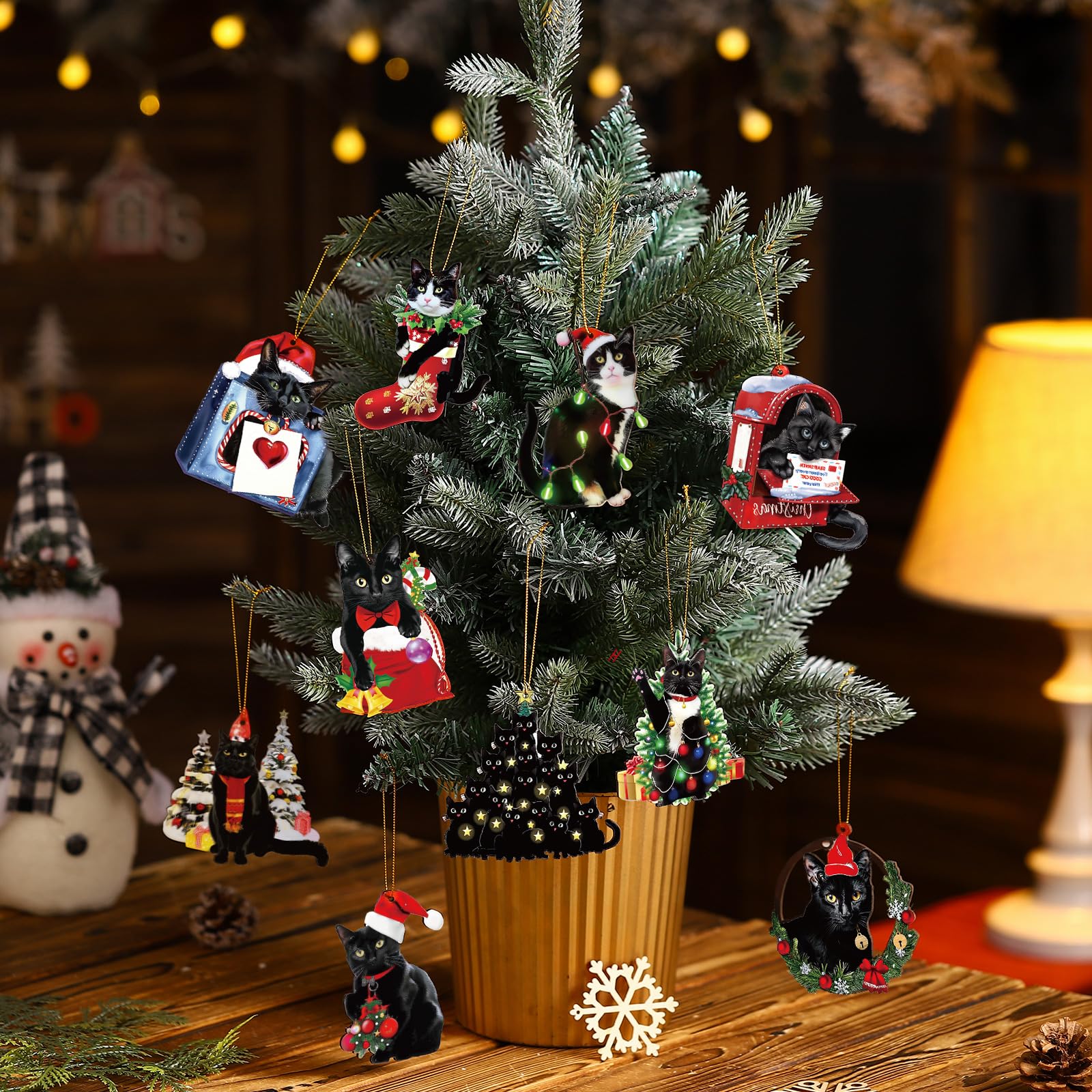 Vercraft 20 Pcs Halloween Wooden Hanging Ornaments Halloween Tree Decorations Gittler Ghost Skull Bat Hanging Cutouts with Ropes