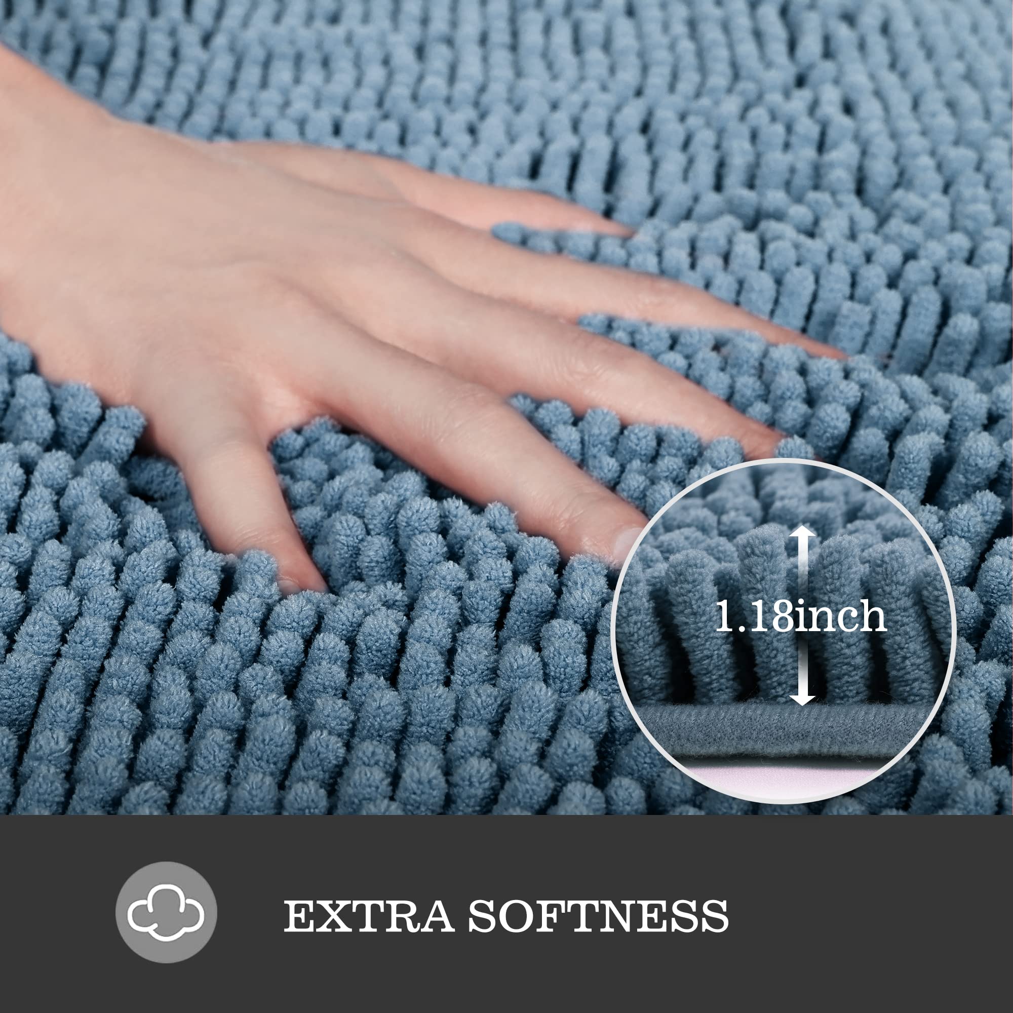 Yeaban Blue 47 X 17 Bathroom Rug - Thick Chenille Bath Mats | Absorbent And Washable Bath Rug Non-Slip, Plush And Soft Rugs For