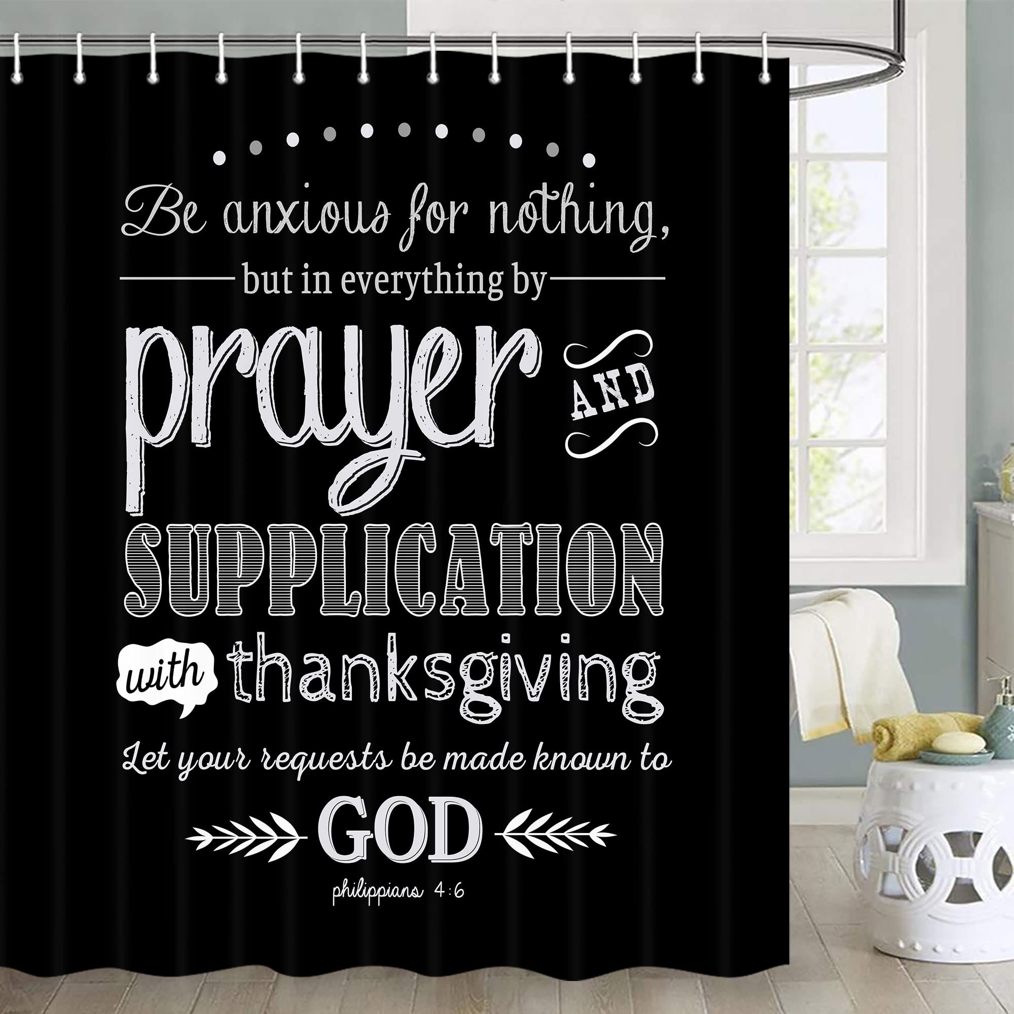 Jawo Inspirational Quote Shower Curtain, Vintage Christian Bible Verse Scripture Quotes Bathroom Shower Curtain Sets, Fabric Sho