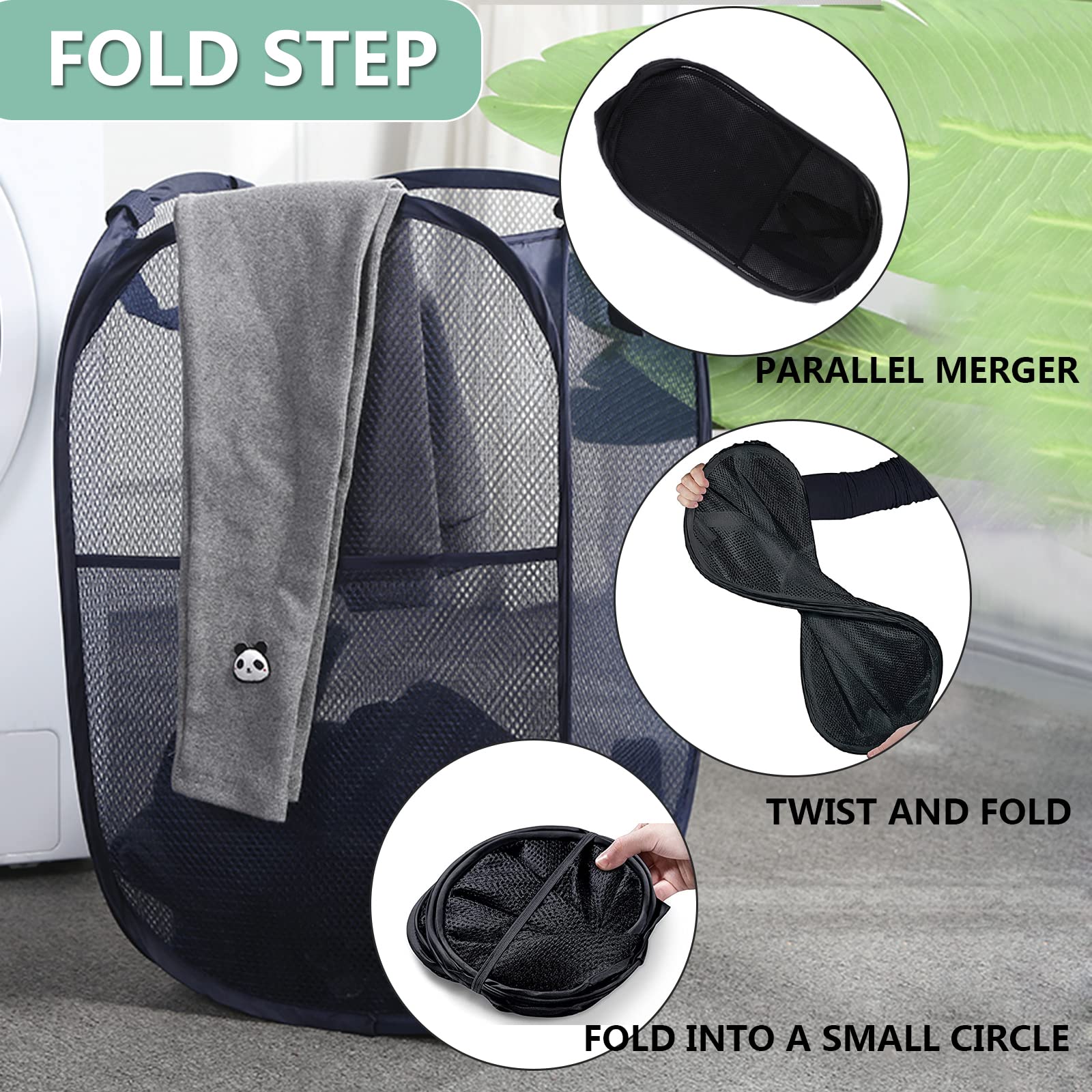 2 Pack Laundry Basket,Foldable Mesh Pop-Up Laundry Hamper With Durable Handle,Easy To Open And Fold For Dorm, Laundry Room, Bedr