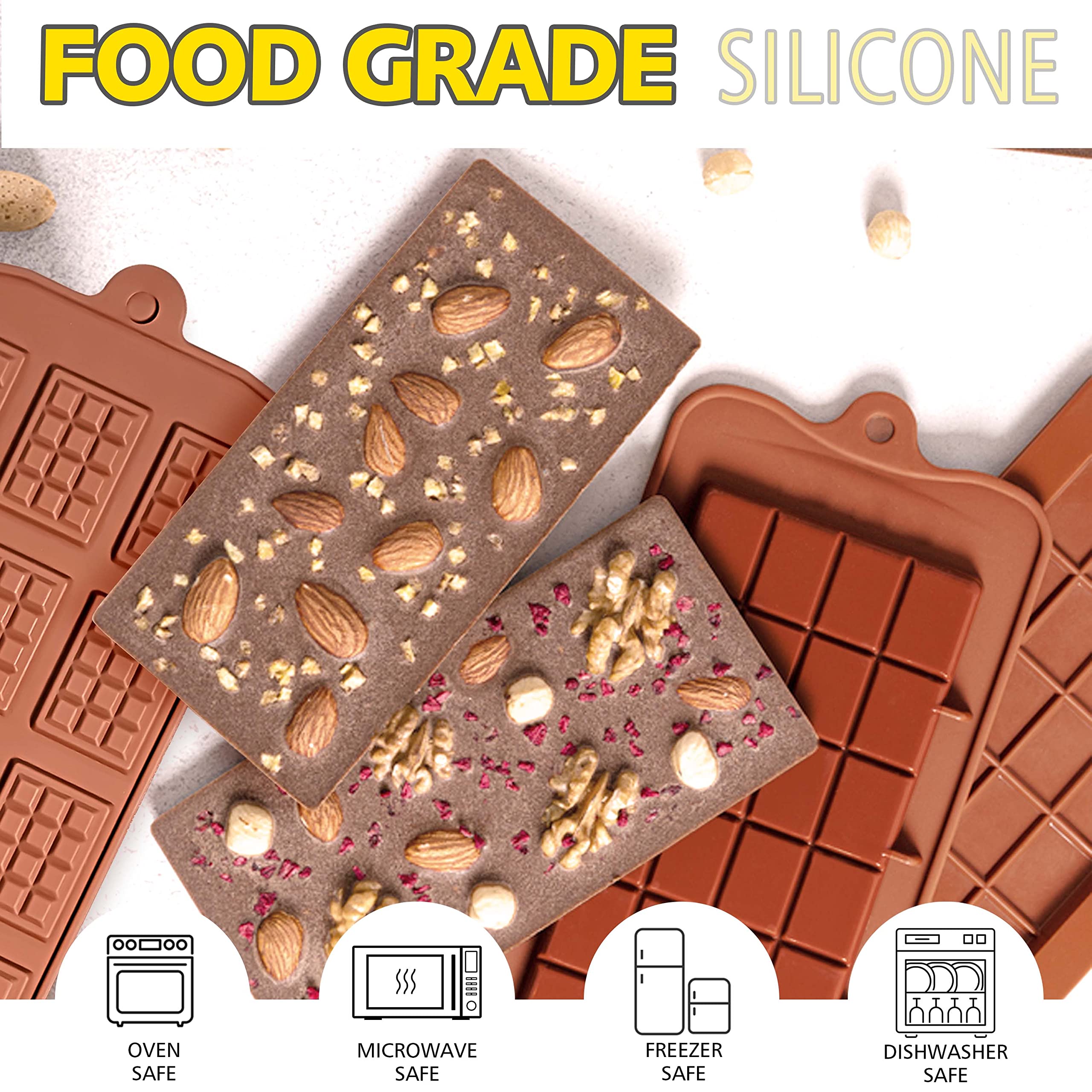 ANAEAT Silicone Break Apart Chocolate Molds  Set of 4 Flexible Non-Stick Silicone Candy Protein and Energy Bar Molds for Mini Rectangle Chocolates and Candies - Just Pop Out