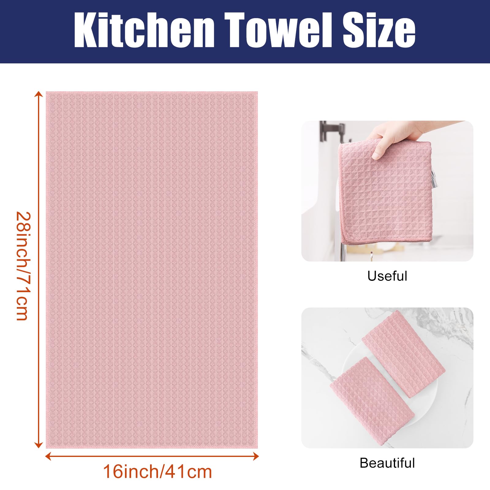 Homaxy Premium Microfiber Waffle Weave Kitchen Towels, 16 X 28 Inch Ultra Absorbent And Solid Color Dish Towels, 4 Pack, Pink
