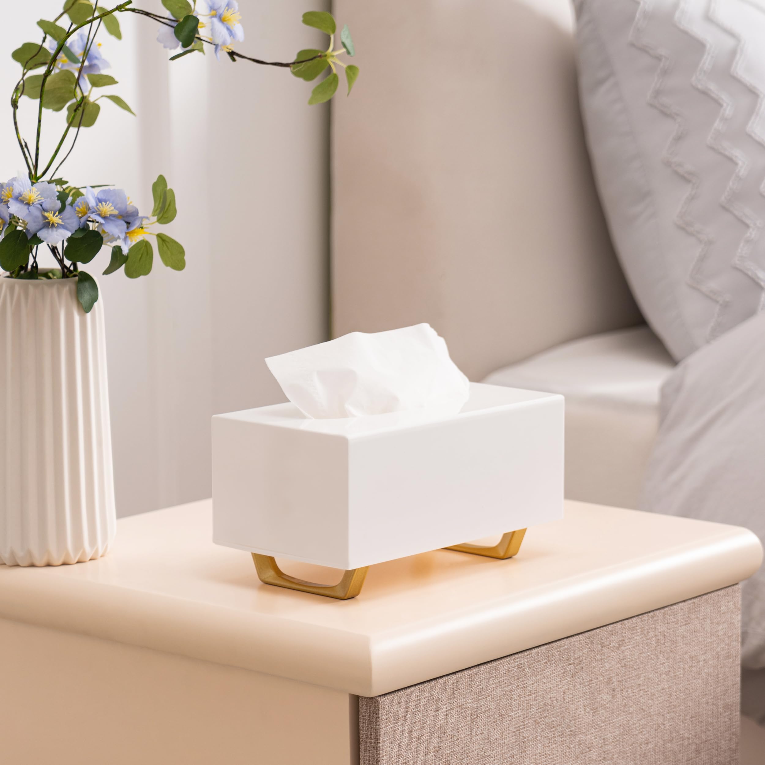 Hblife Tissue Box Cover Rectangle Acrylic Tissue Box Holder With Gold Plated Legs Napkin Dispenser Dryer Sheet Container For Bat