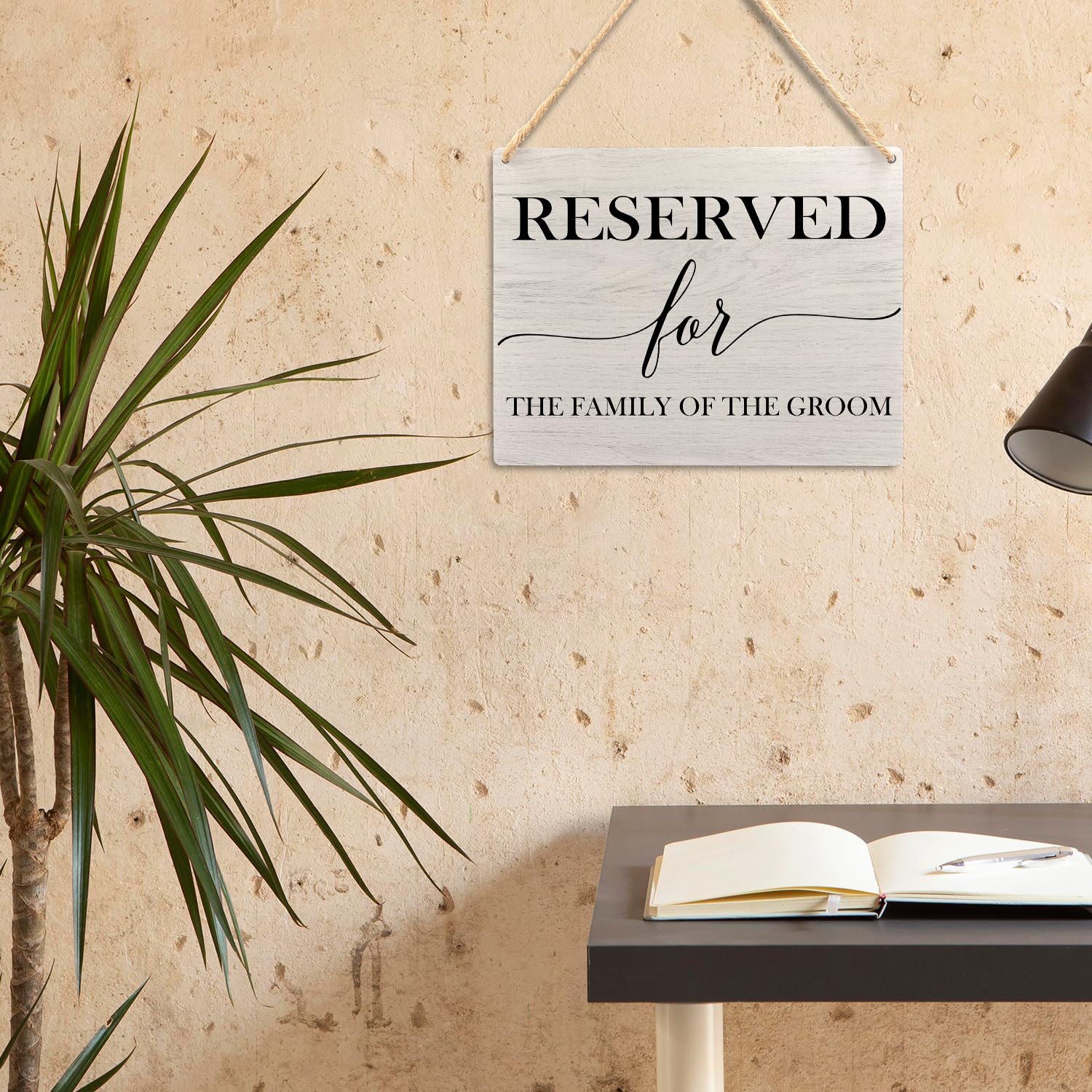 Ryeolo Reserved Row Signs for Wedding - Wooden Hanging Signs, 10.2x7.8 Inch (The Family of the Groom)