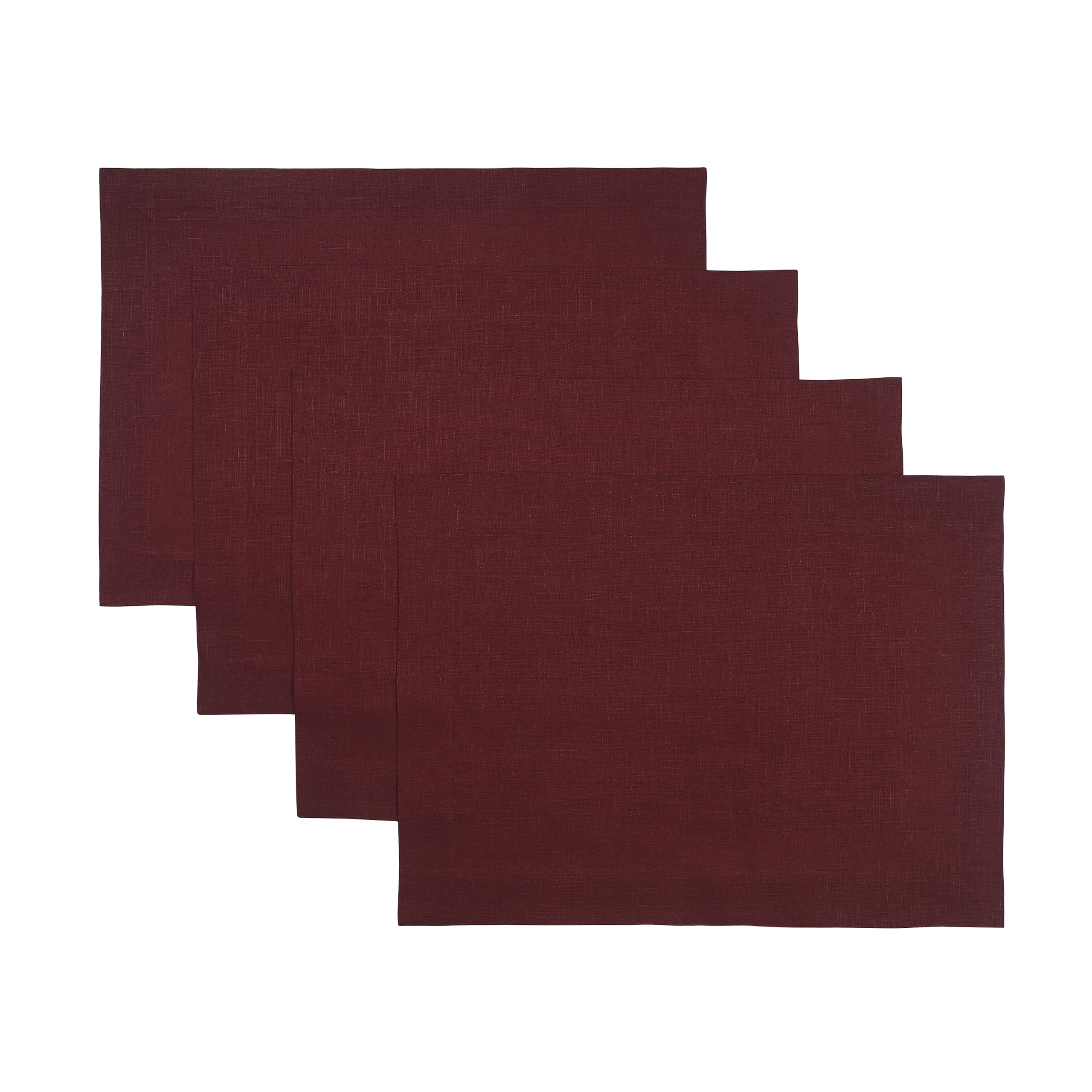 D'Moksha Homes Linen Placemats Set Of 4-100% Pure Linen Dark Red Placemats 14 X 19 Inch - Washable Dark Red Placemats For Spring