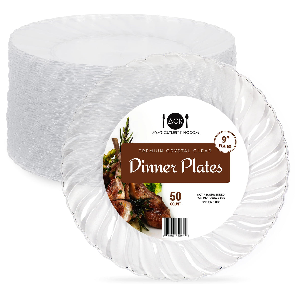 Aya'S Cutlery Kingdom 50 Clear Plastic Plates 9 - Heavy-Duty Round Disposable Plates For Parties, Events, And Weddings - Elega
