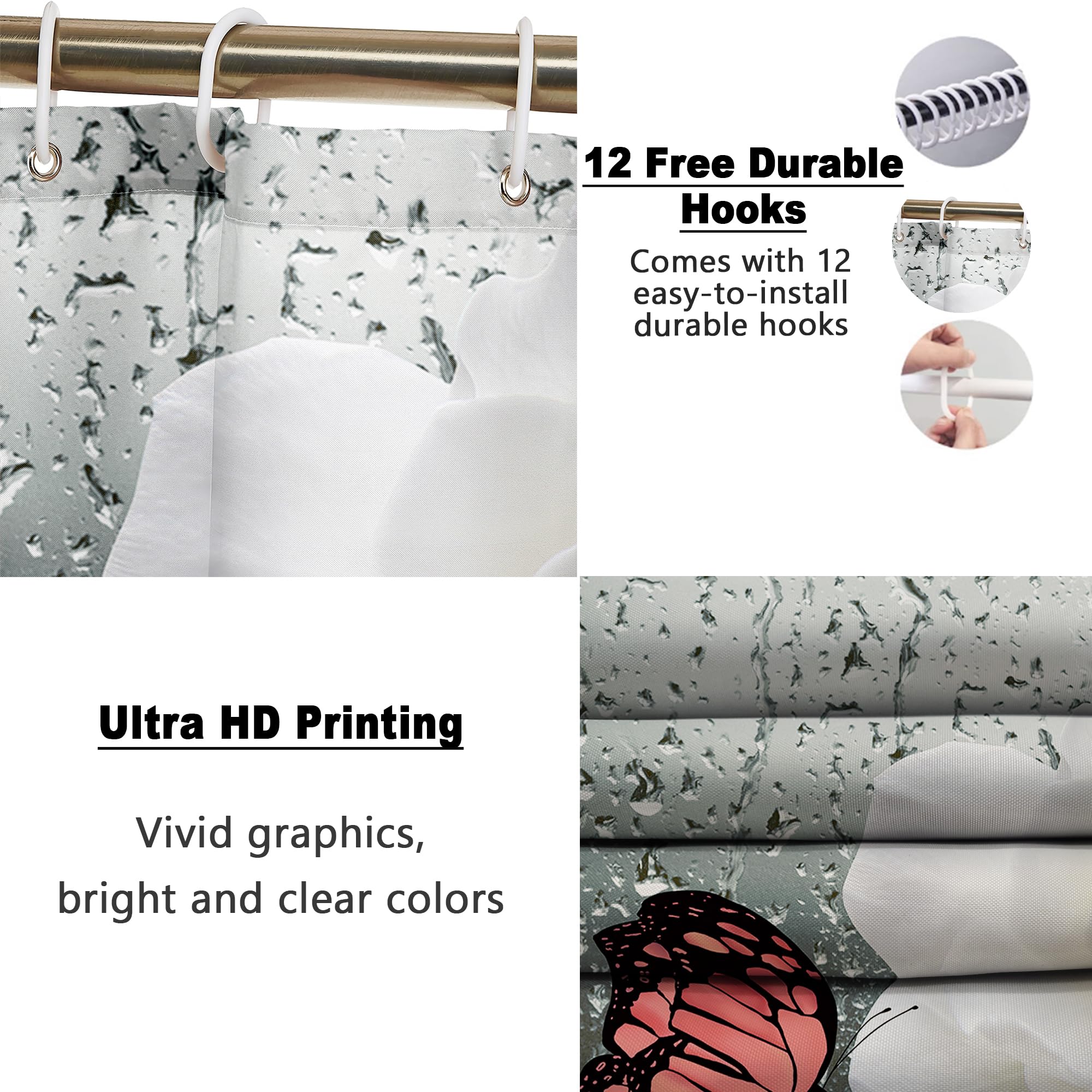 Poedist 4 Pcs Shower Curtain Set, White Gardenia Bathroom Set, Floral Shower Curtain Sets With Rugs(Bath Mat,U Shape And Toilet