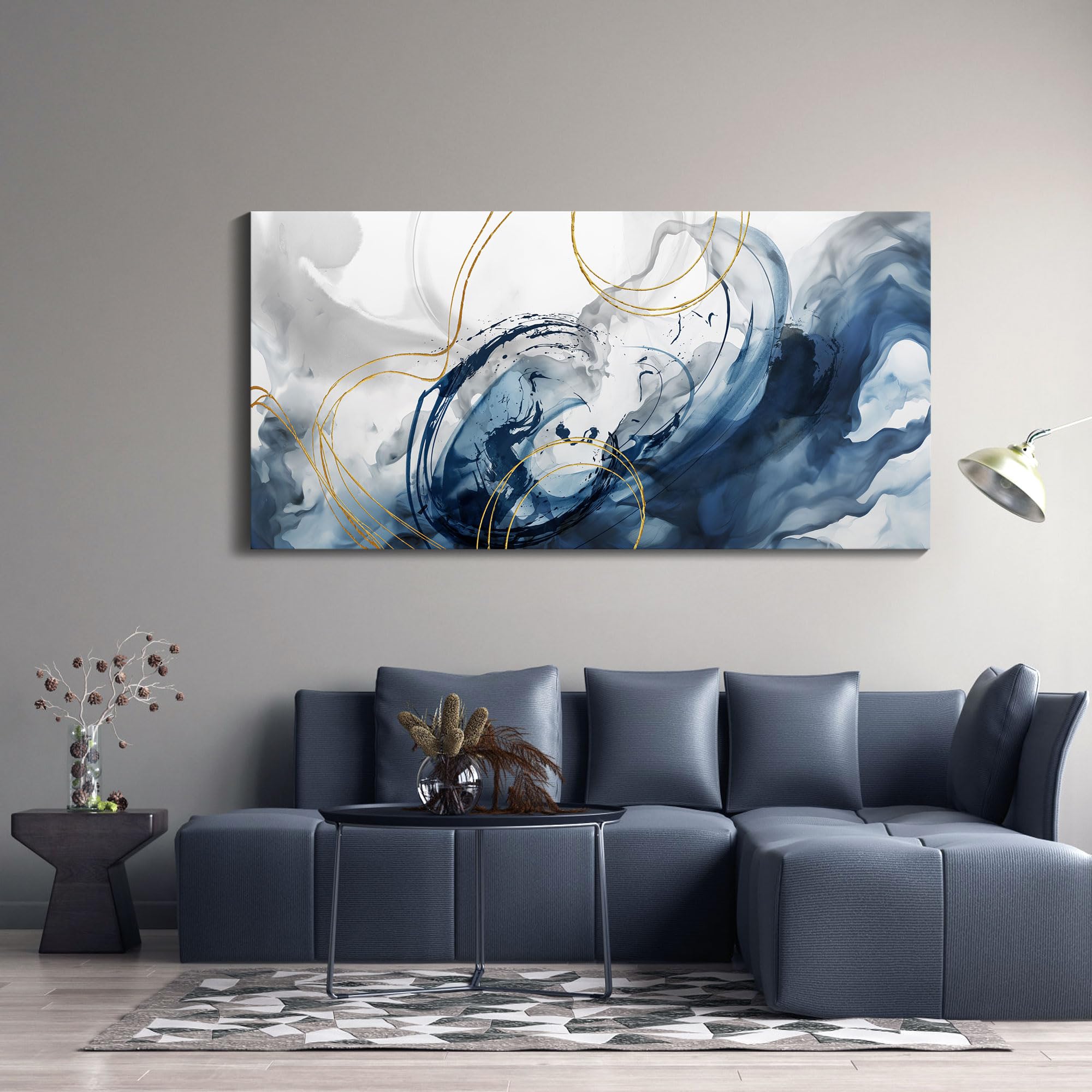 Mofutinpo Large Canvas Art Wall Decor Abstract Wall Art Blue Modern Home Decor Office Wall Decor Home Decorations For Living Roo
