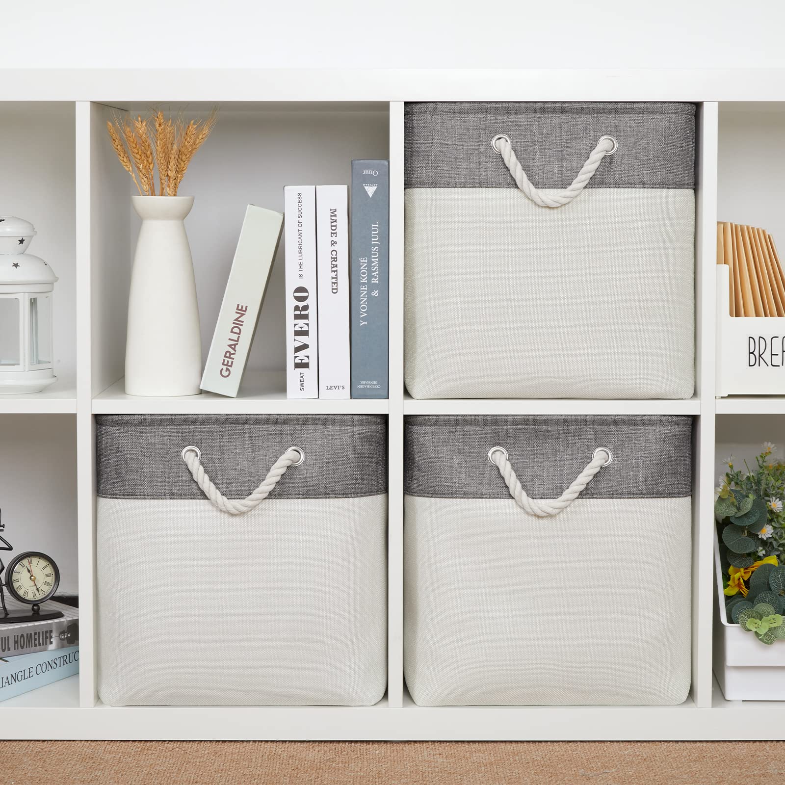 Bidtakay Fabric White Baskets For Shelves Set Of 3 Cube Storage Large Organizer Bins 13X13 Closet Storage Bins For Home Office N