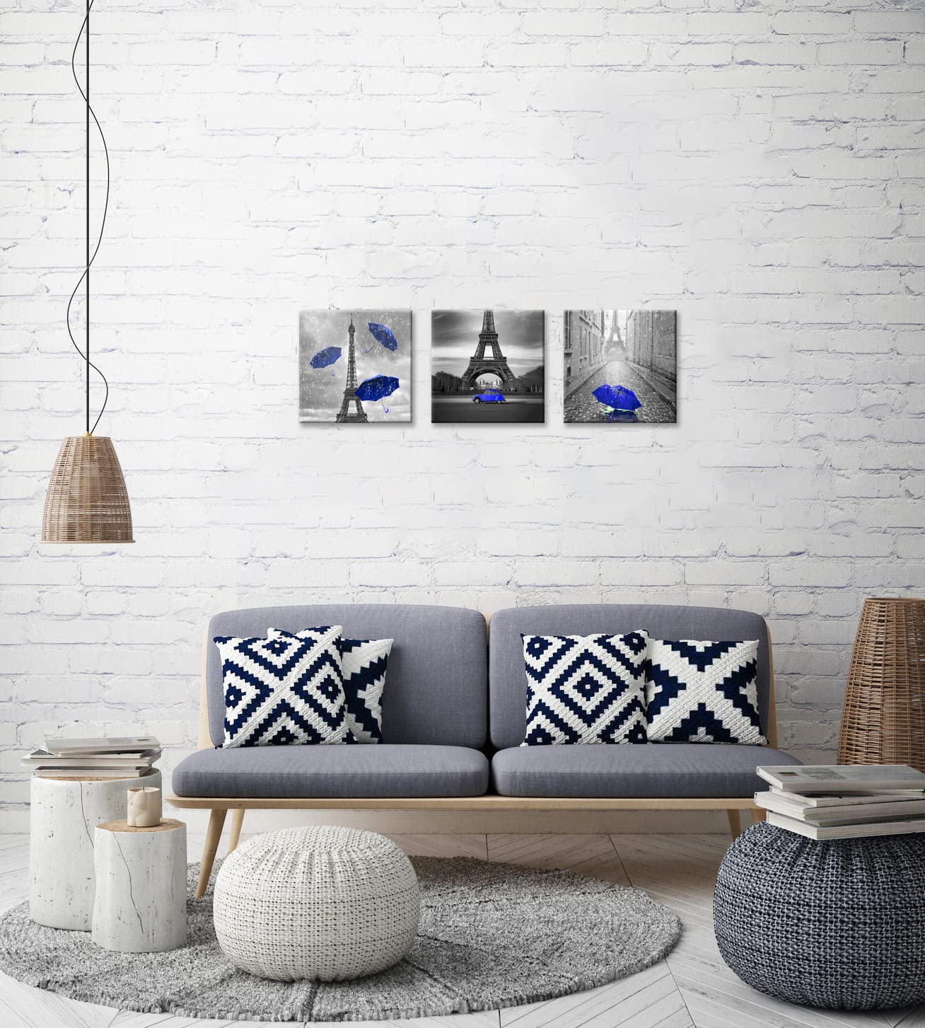 Nan Wind 3 Pcs Black And White Canvas Wall Art For Living Room Bedroom Bathroom Girls Dark Blue Paris Theme Room Decor Oil Paint