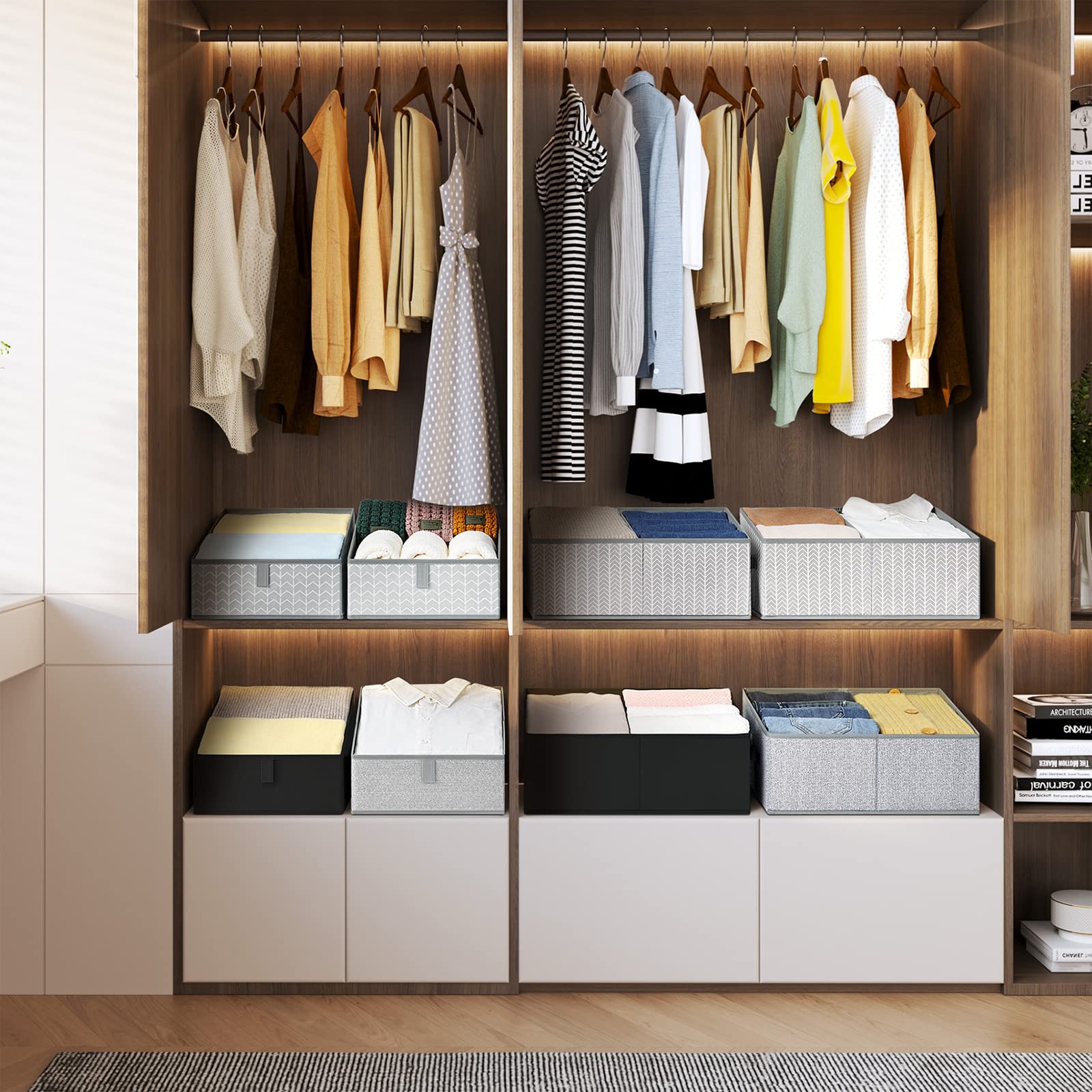 DIMJ Storage Bins Basket for Closet Storage  Fabric Baskets for Closet Shelves  Foldable Storage Cube for Toys  DVDs  Books  Arrow