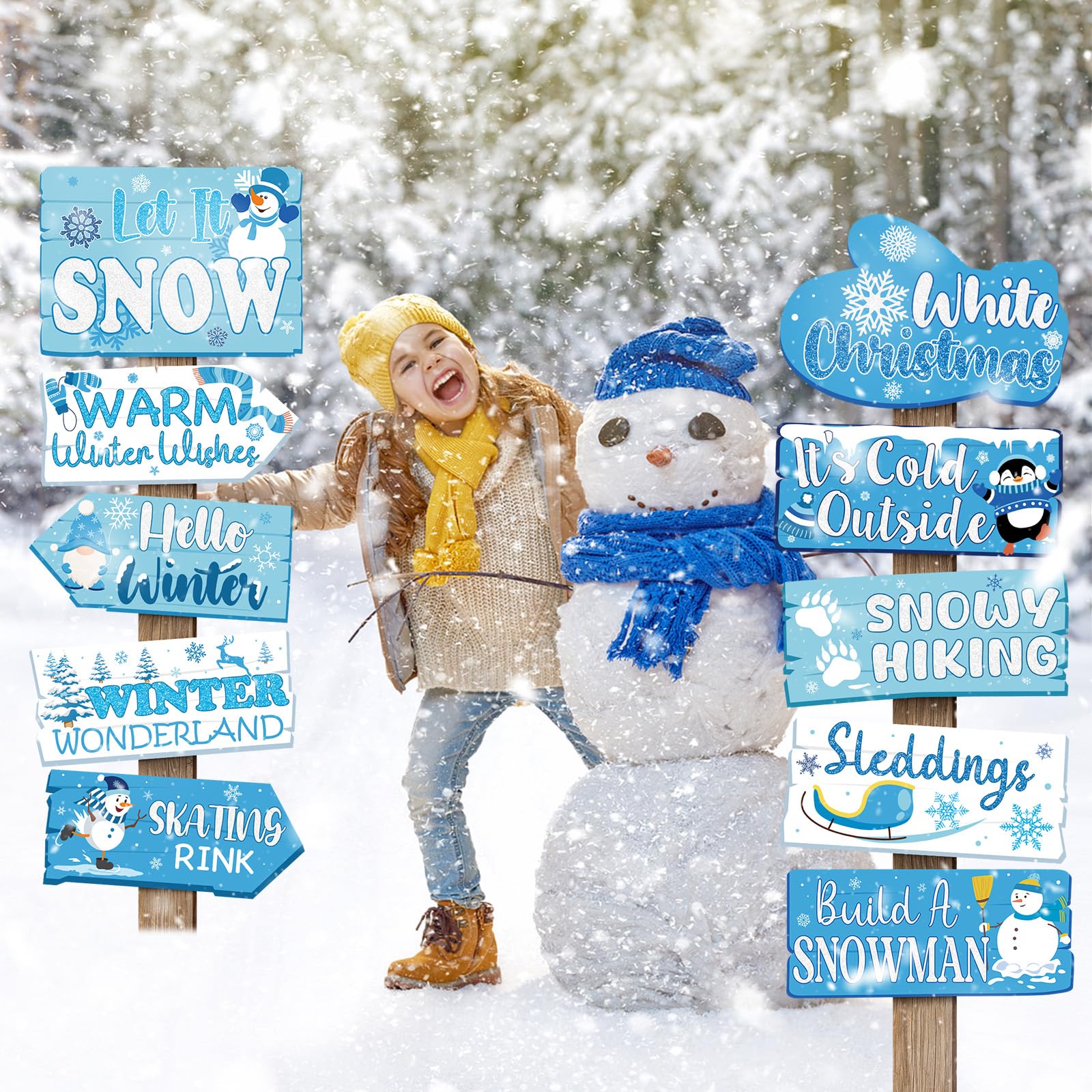 20 Pieces Winter Wonderland Christmas Decorations Let It Snow Winter Party Signs Blue Winter Wonderland Decorations Frozen Party