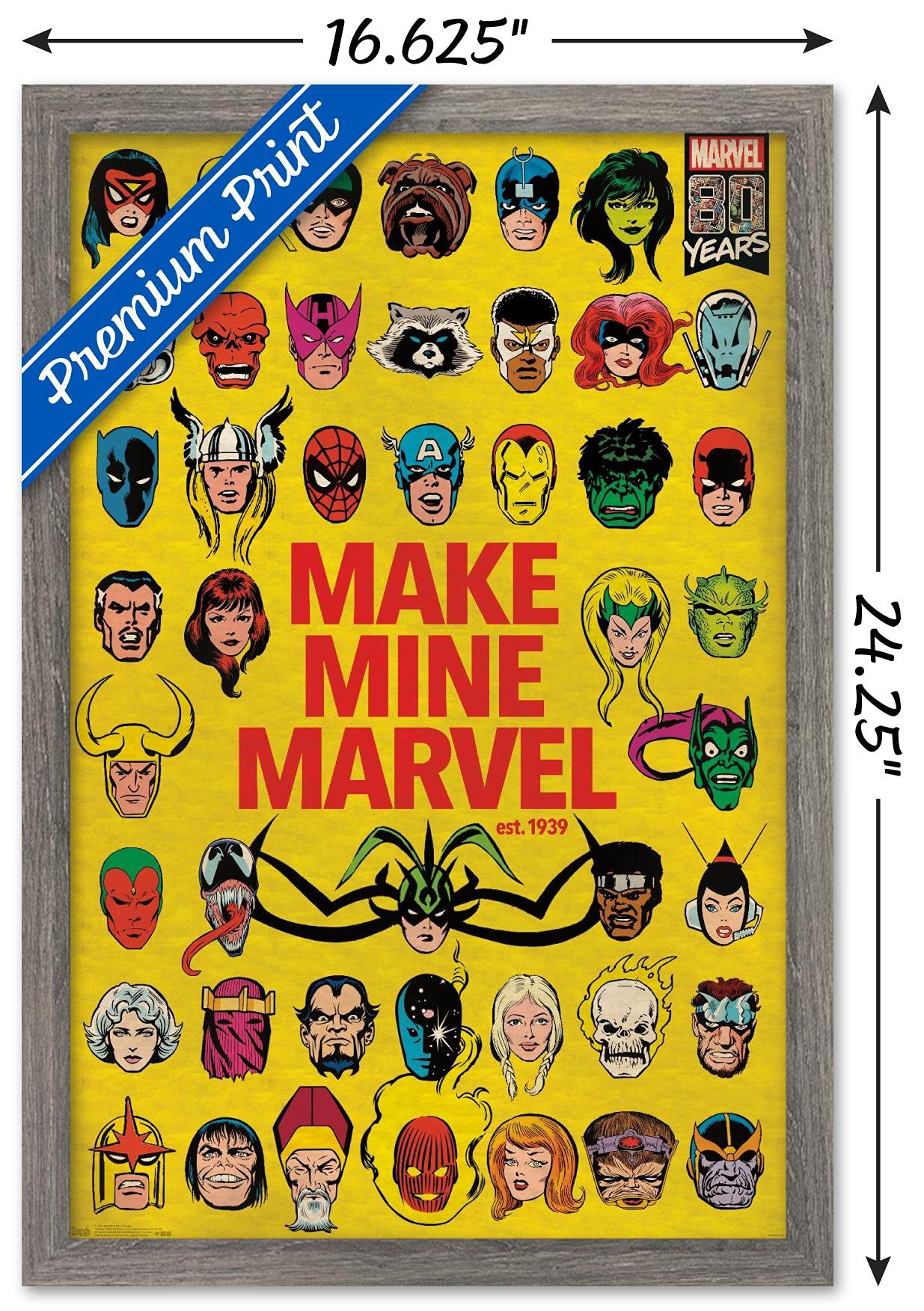 Trends International Marvel Comics - Marvel 80Th Anniversary - Group Wall Poster, 14.725'' X 22.375'', Barnwood Framed Version