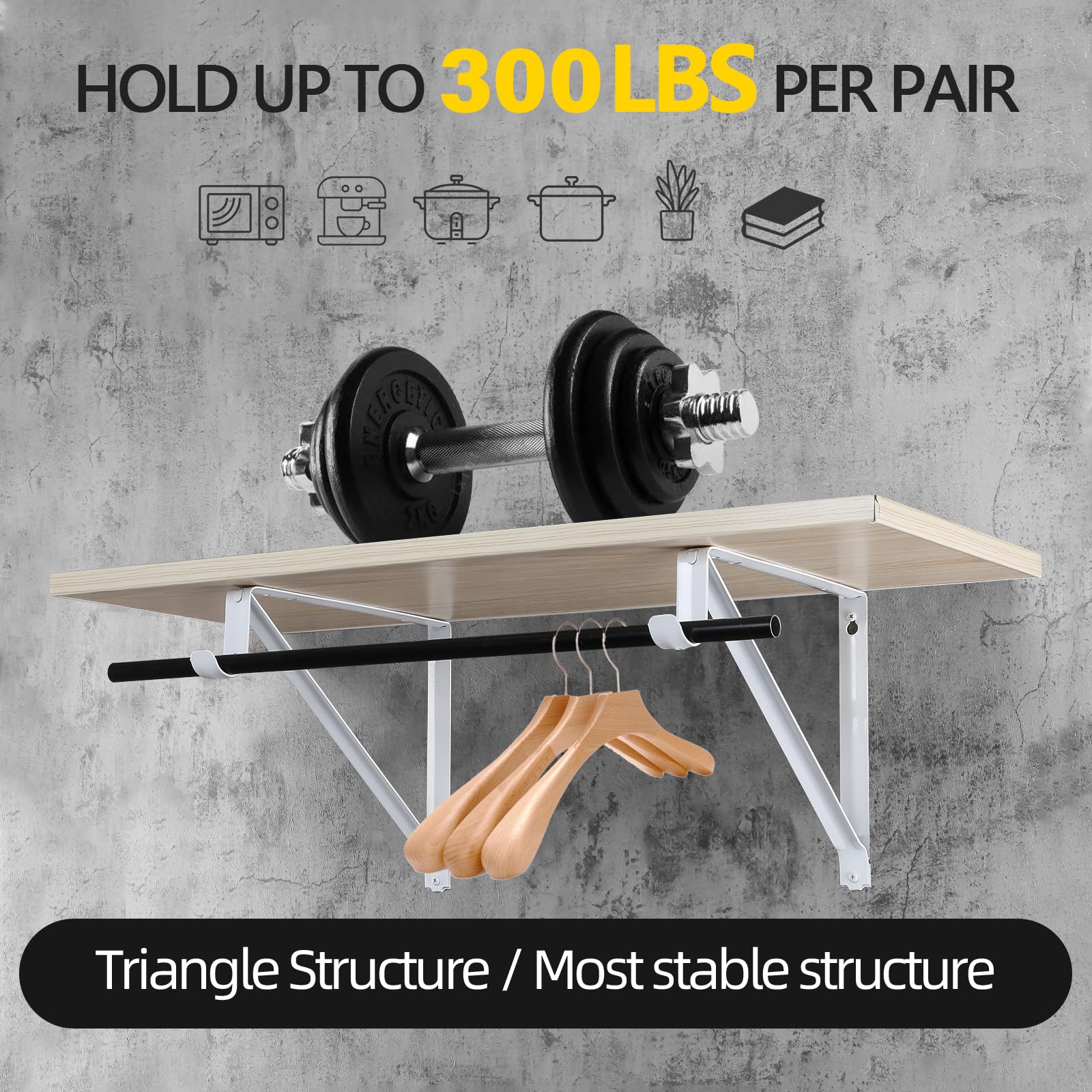 Home Master Hardware Heavy Duty Closet Shelf & Rod Brackets, Wall Mounted Closet Shelves Bracket With Rod Shelving Support, Whit
