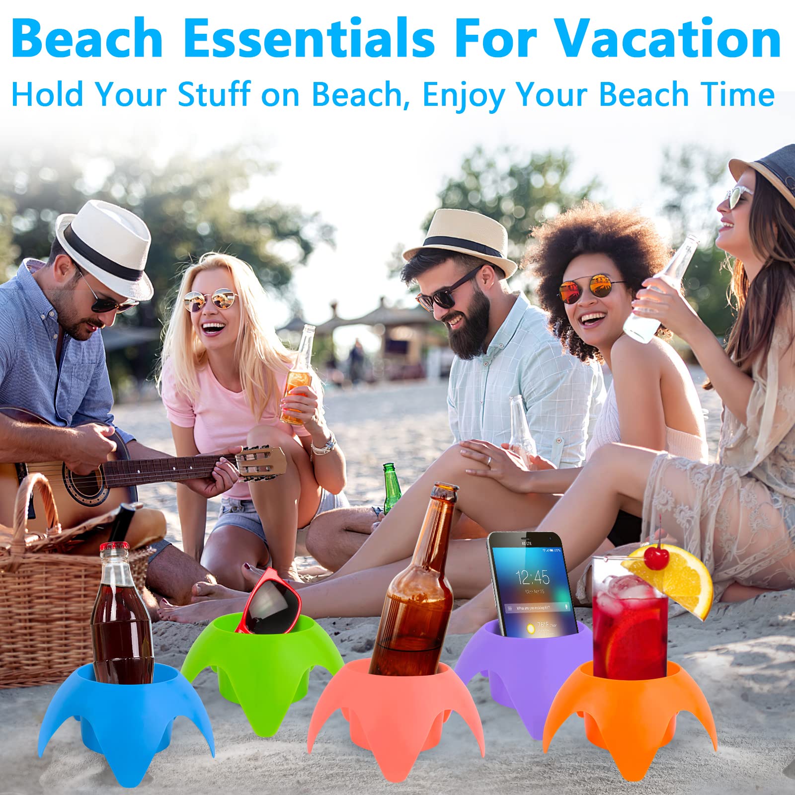 Beach Cup Holder-Sand-Free Drink Holder,Multi-Functional Sand Cup Holder For Beverage Phone Sunglasses Keys,Beach Accessories Fo