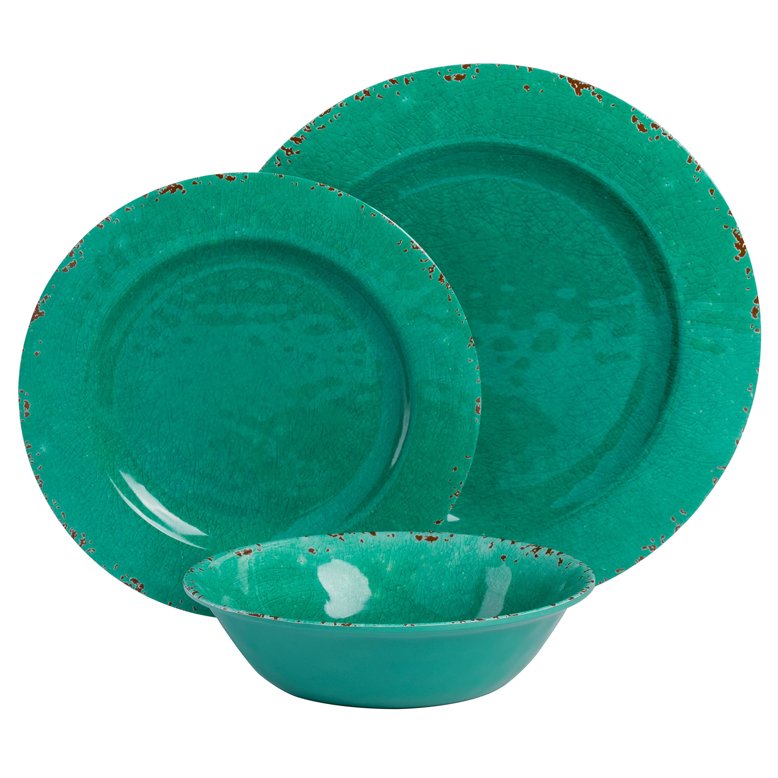Gibson Home Mauna Melamine Dinnerware Set, Service for 4 (12pcs), Green