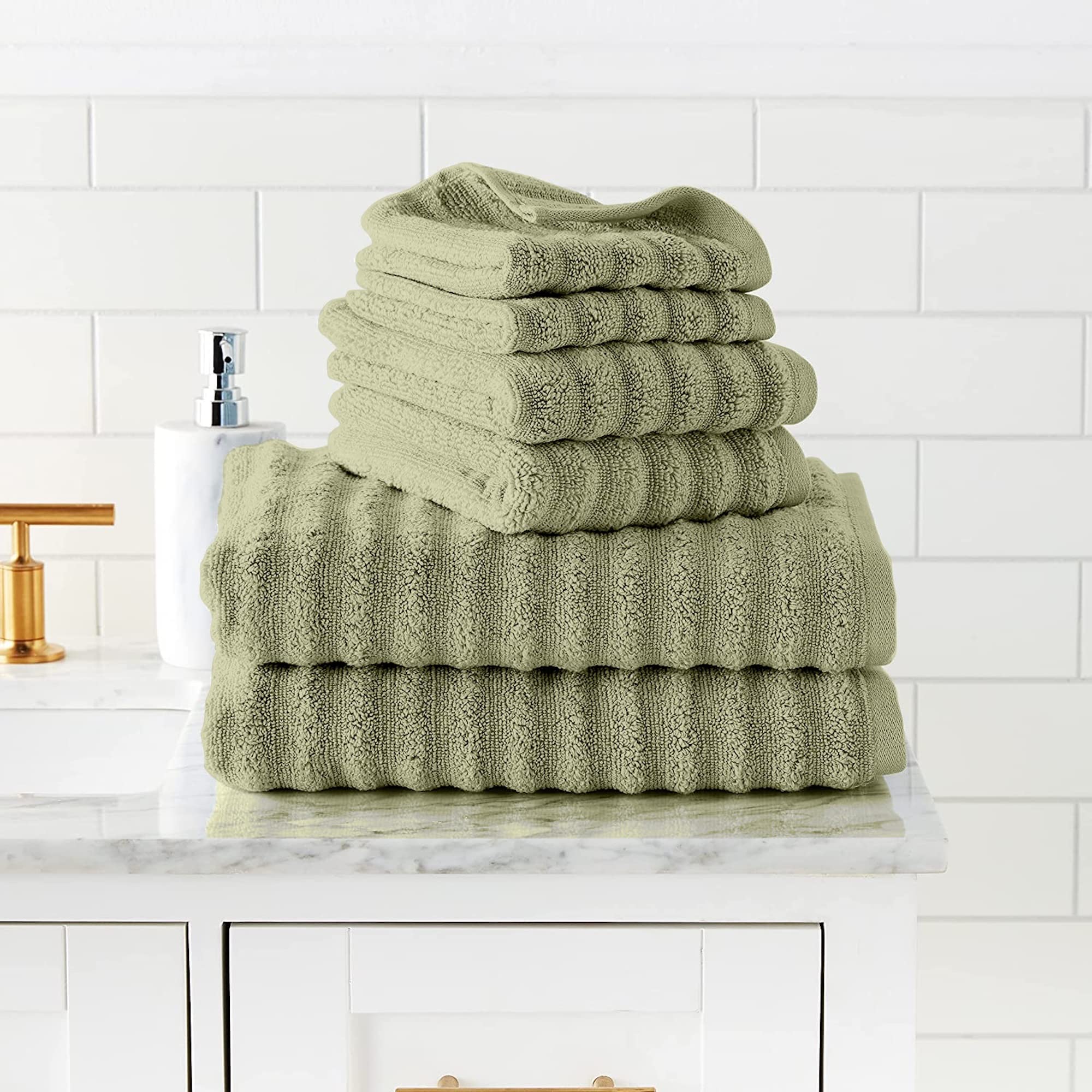 Amrapur Overseas Luxury Spa Collection | 6-Piece Ultra Soft Quick-Dry 550Gsm 100% Combed Cotton Wavy Towel Set [Sage]