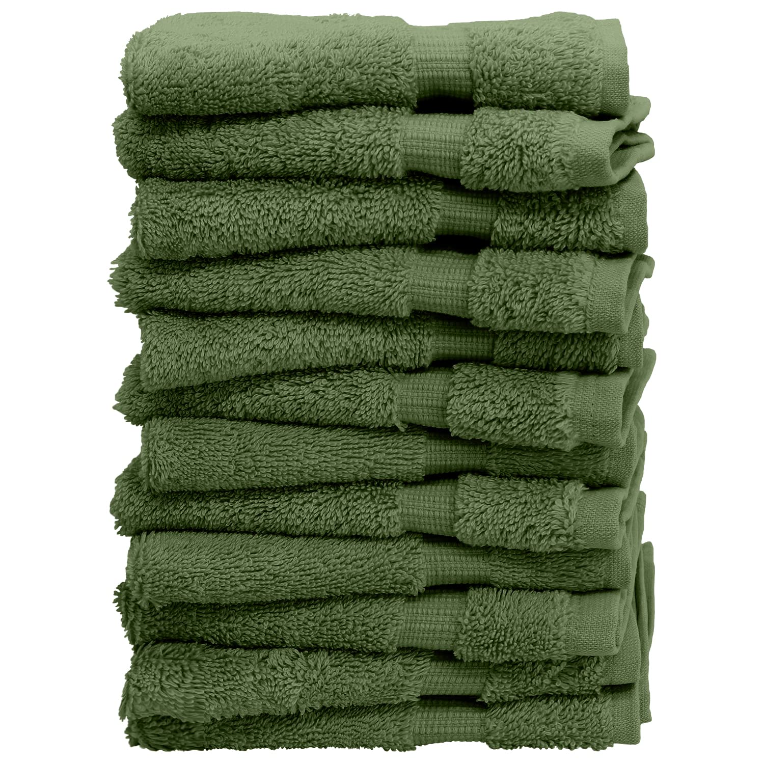 Luxury Hotel & Spa Collection  100% Turkish Cotton 700 GSM Cloth  for Body wash  Makeup Remover & Facial Cleaning  Baby  face  Dobby Border Soft washcloths Towel Set 13'' X 13''  Moss  Set of 12