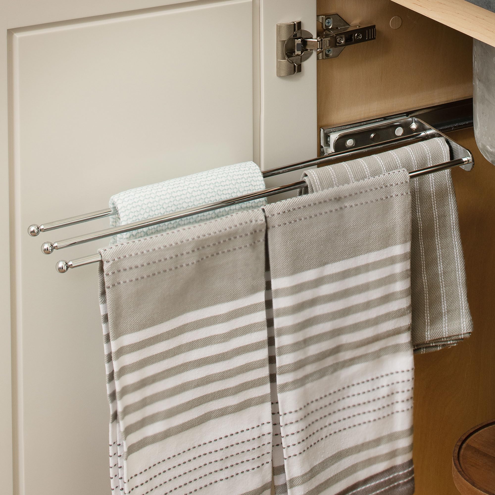 Rev-A-Shelf Under Sink Hand Towel Holder For Kitchen And Bathroom Cabinets, Pullout Extension 3 Prong Wire Dish Rag Rack Hanger,
