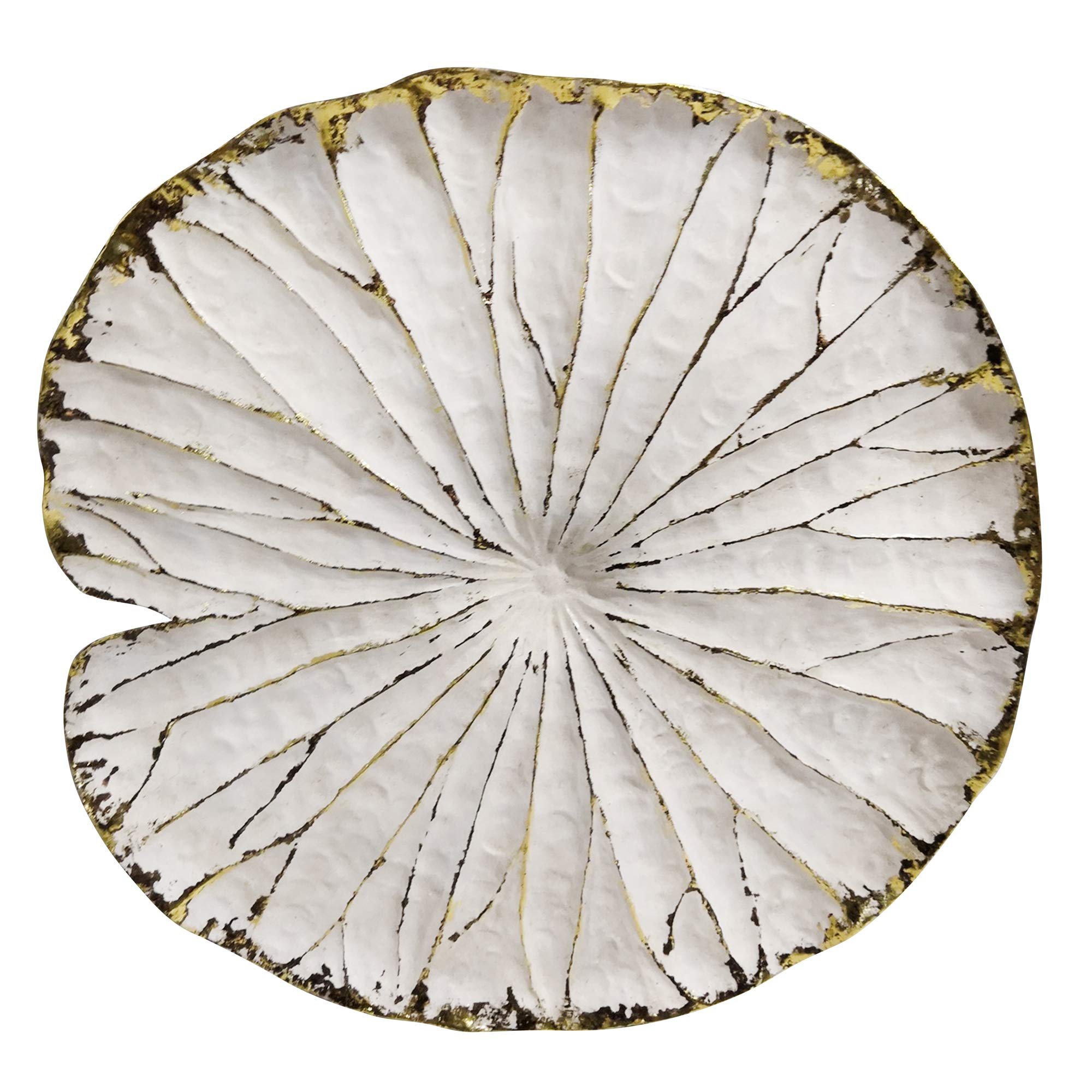 Benjara 19 Inches Polyresin Frame Lotus Wall Decor, White and Gold