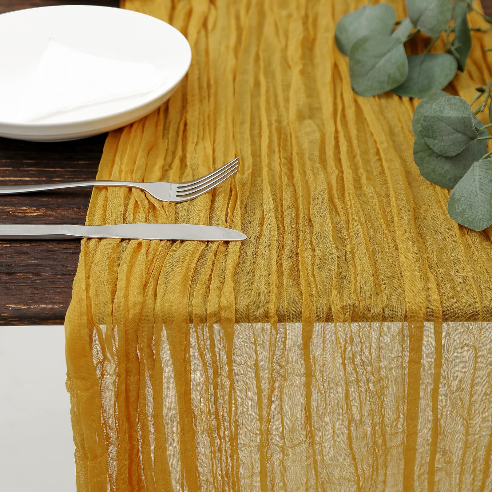 Dolopl Mustard Yellow Cheesecloth Table Runner 13.3Ft Boho Gauze Cheese Cloth Table Runner Rustic Sheer Runner 160Inch Long For