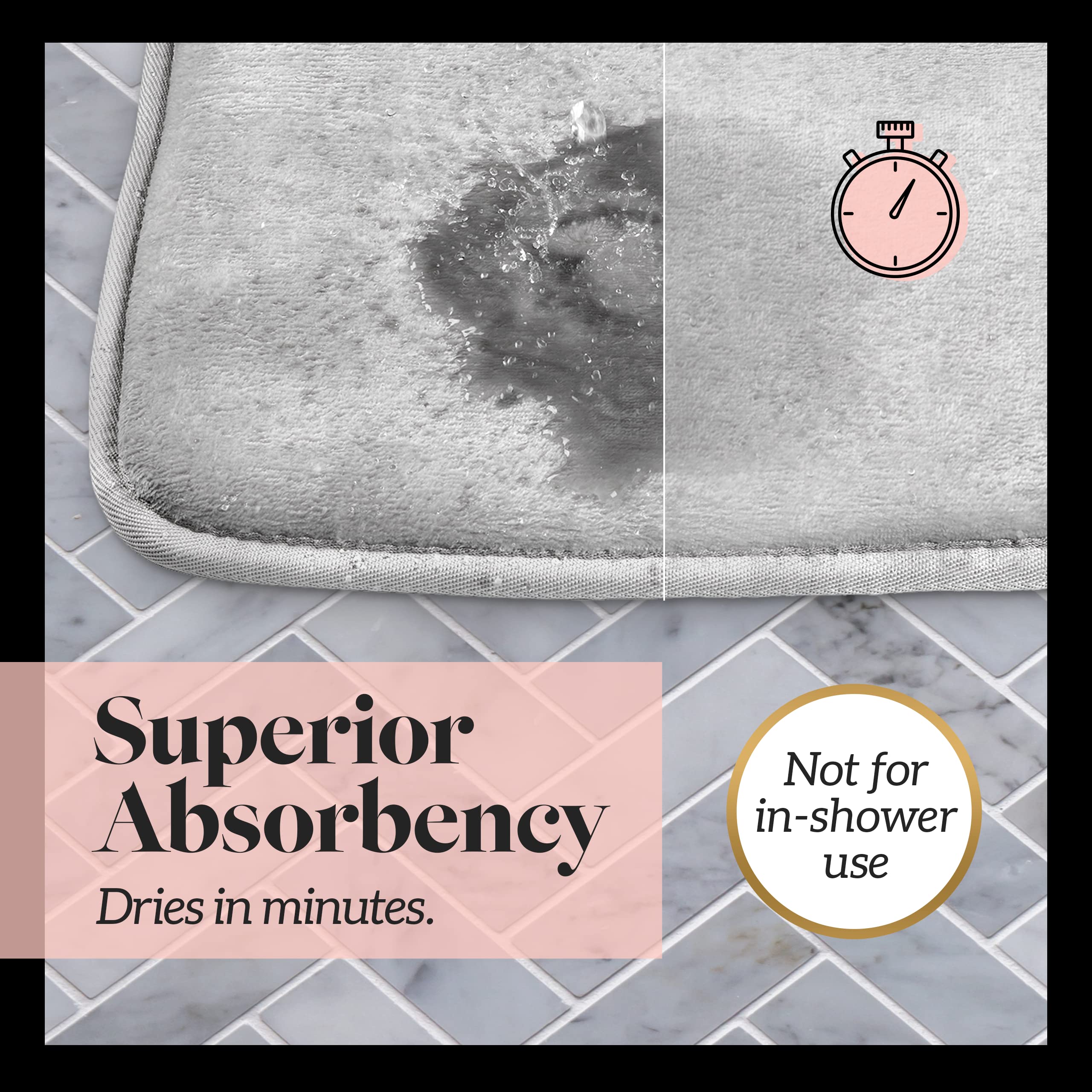 Genteele Bath Mats For Bathroom Non Slip - Silver 20'' X 32'' Memory Foam Bathroom Rugs - Quick Dry Bath Mat