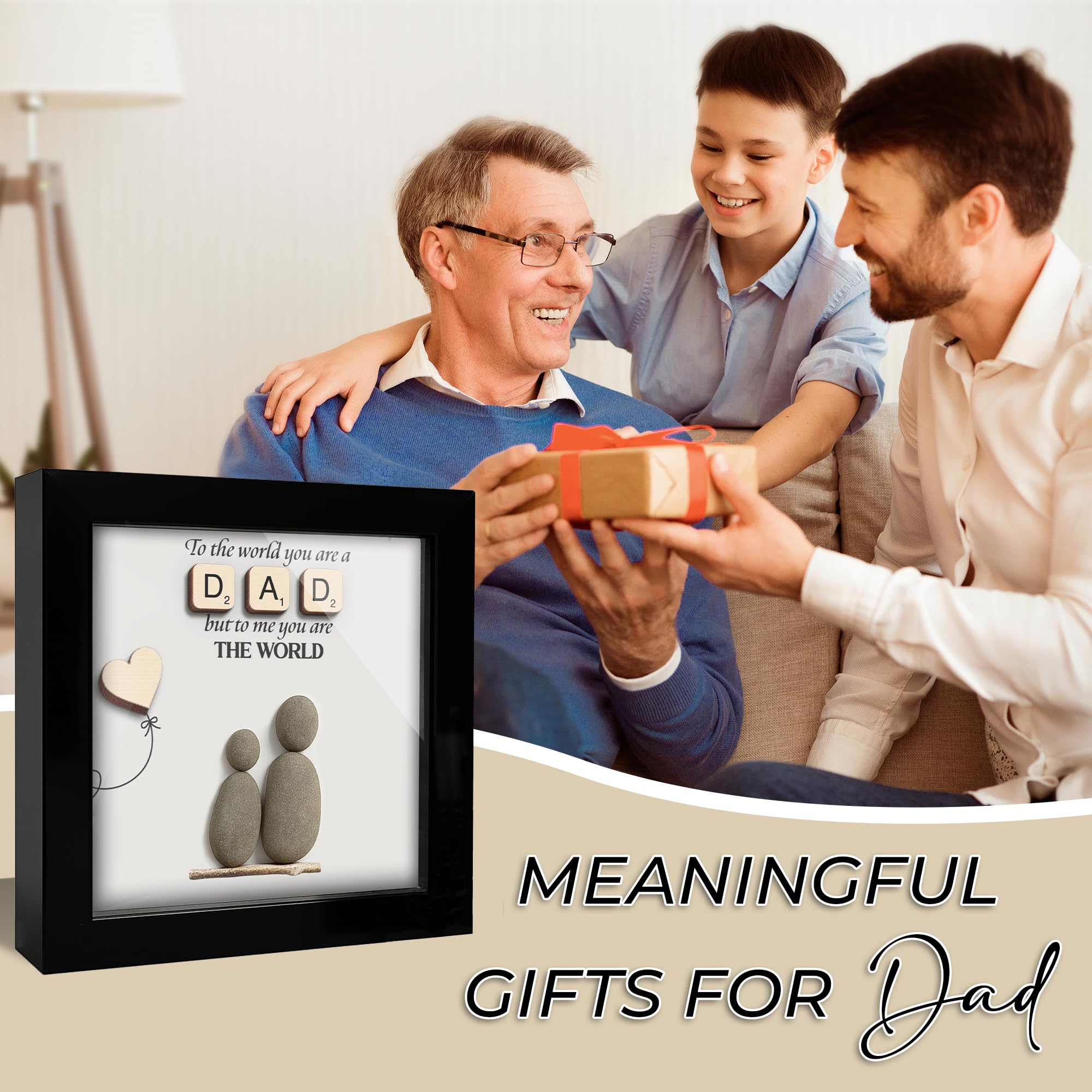 Dad Christmas Gifts Pebble Art Framed Thank You Gifts for Dad from Daughter Son, To the World You Are a Dad Family Rock Frame Wa