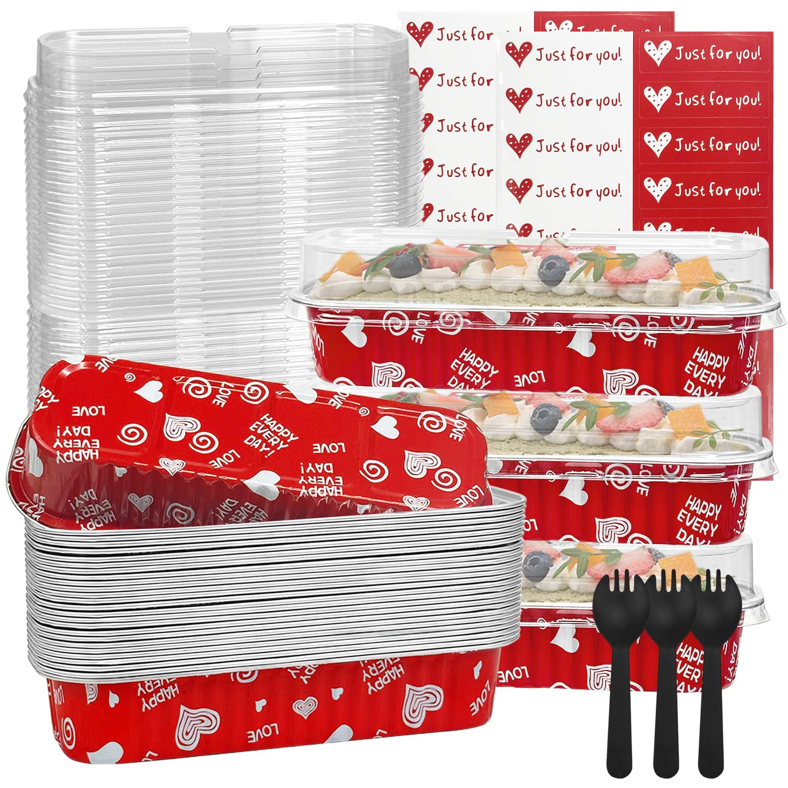 ylnurac 100Pack Mothers Day Mini Cake Pans with Lids - 6.8 oz Heart-Print Mini Loaf Pan for Baking & Gifting Mini Cakes, Pound 