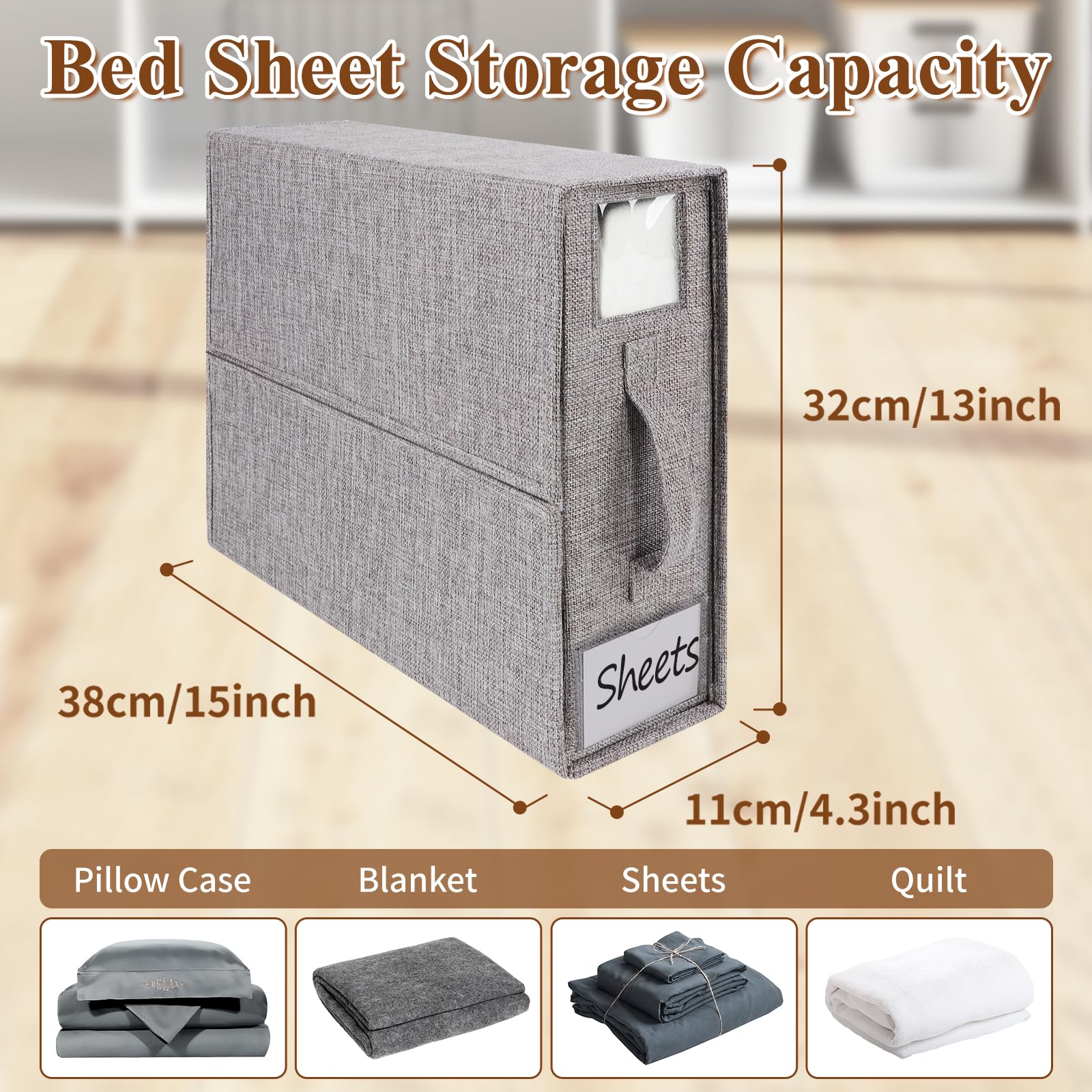 BUFOR Sheet Organizer for Linen Closet, Foldable Bed Sheet Organizers and Storage, (Queen & King Size) Sheet Storage Box (Grey,