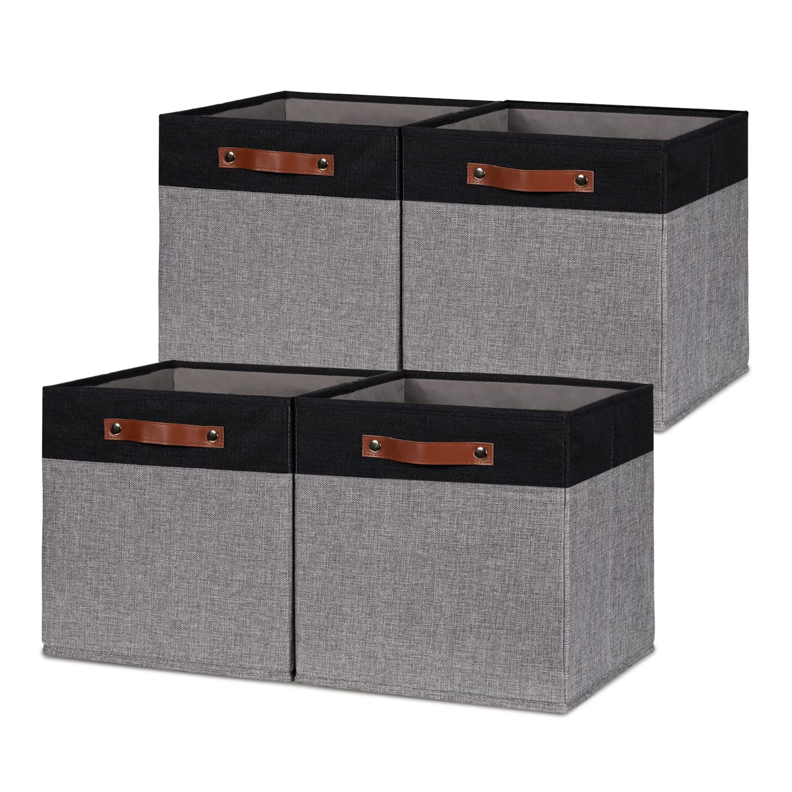 Hnzige Storage Baskets For Organizing, Set Of 4, Square Fabric Storage Cubes Bins 13 X 13, Collapsible Black Storage Bins For Sh