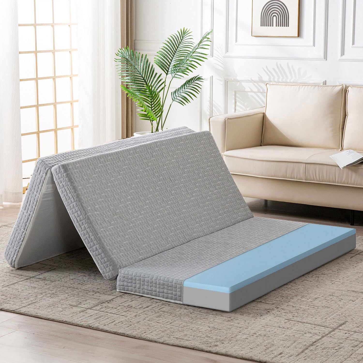 Wellos Foldable Mattress, 4 Inch Memory Foam Guest Floor, Tri Folding Portable Mattress For Kids And Adults, Washable Cover, Non