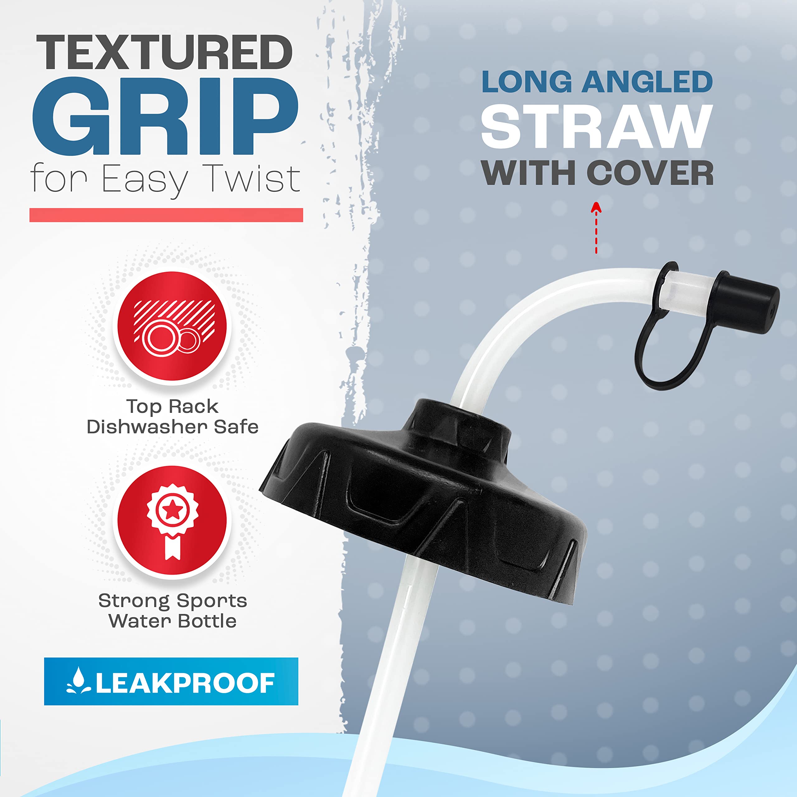 1 Liter Water Bottle With Straw | 6-Pack Hockey Water Bottle With Long Straw | Bulk Pack Easy Squeeze Bottles + Built In Finger