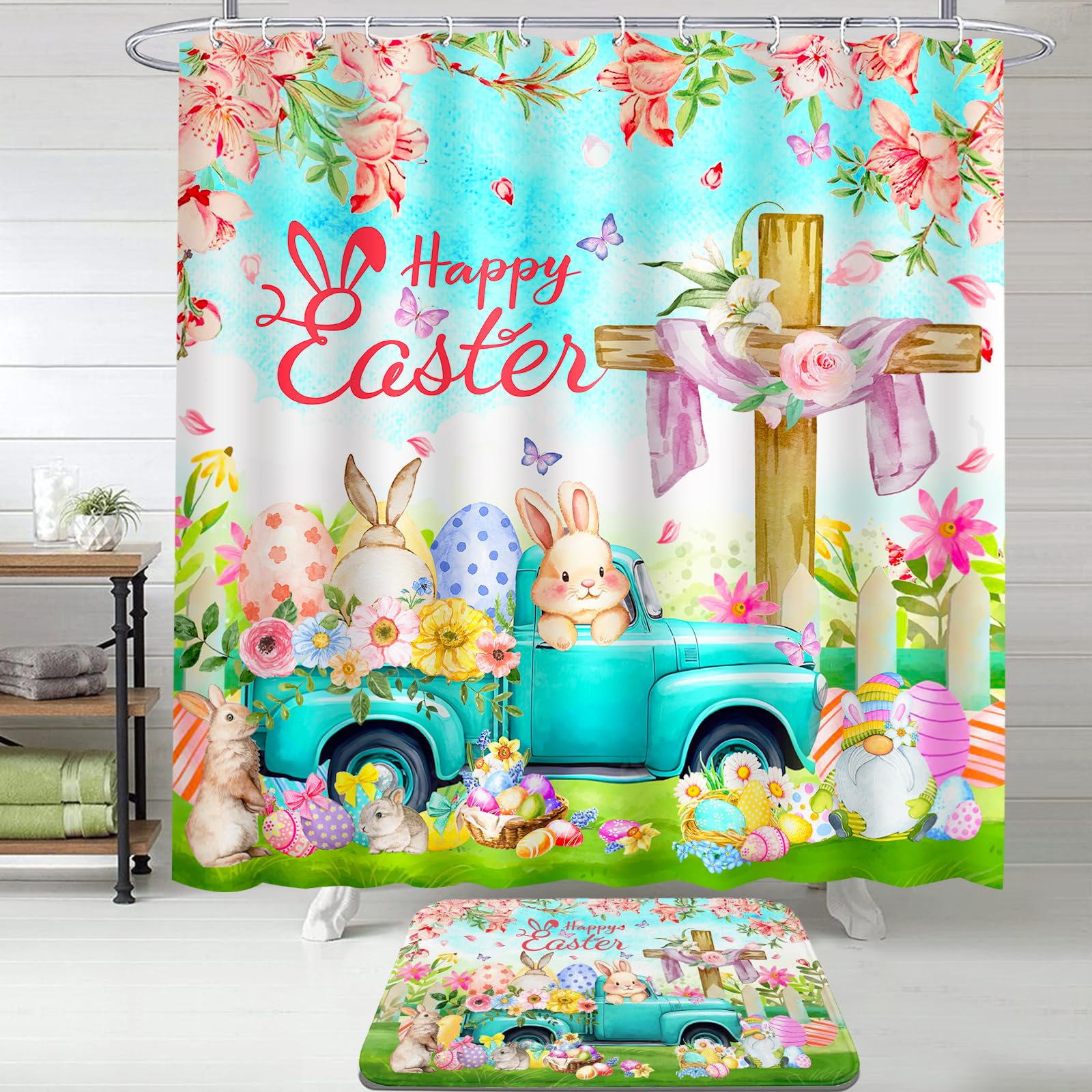 Lutto Easter Shower Curtain, Colorful Spring Shower Curtains For Bathroom, Easter Shower Curtains For Bathroom, Easter Spring Bu