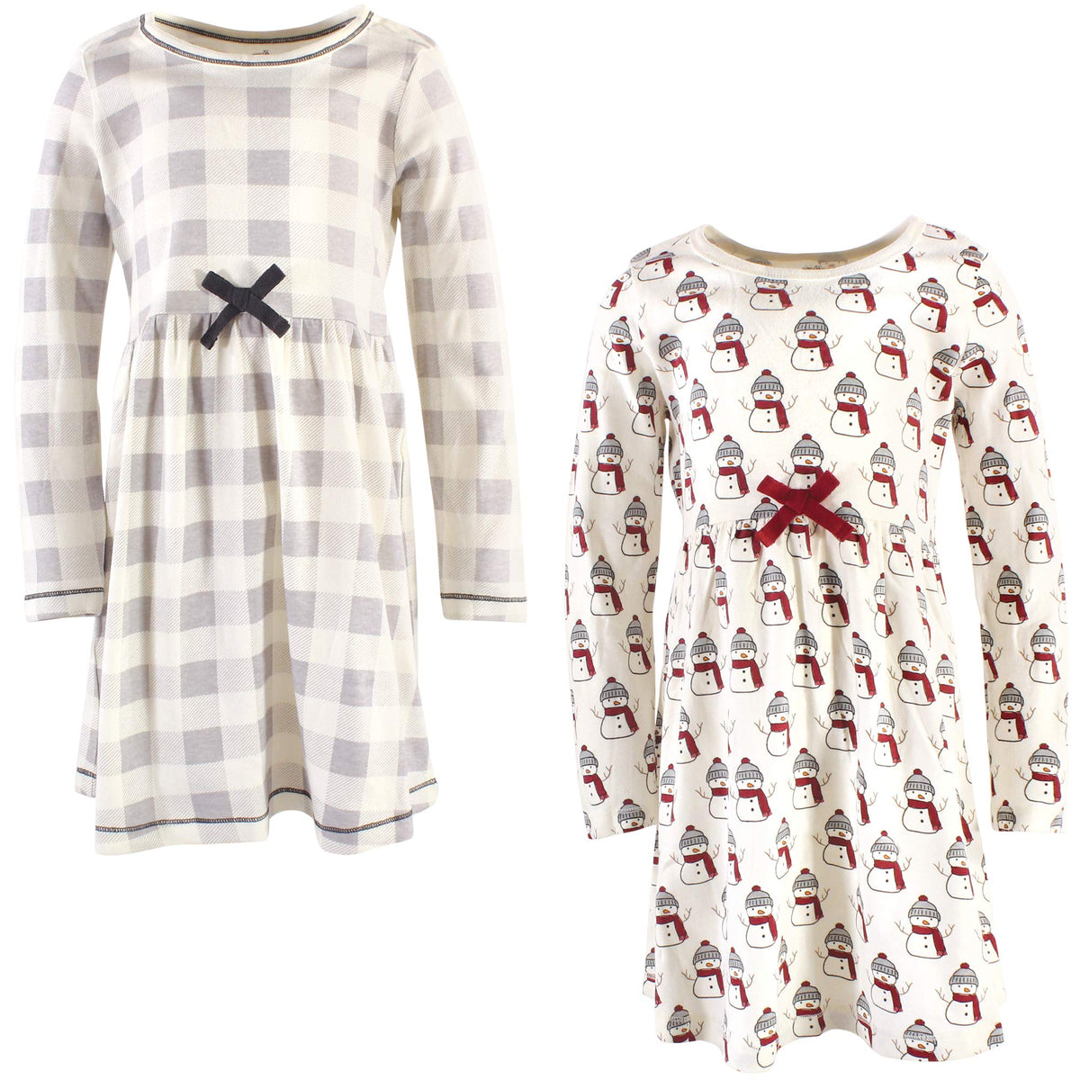 Touched By Nature Girls, Toddler, Baby And Womens Organic Cotton Short-Sleeve And Long-Sleeve Dresses, Snowman Long Sleeve, 7 Ye