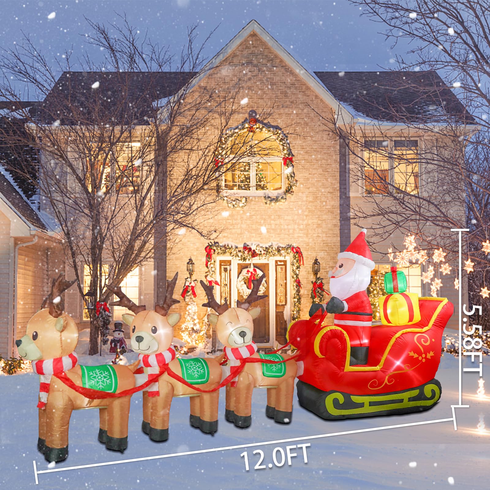 MUMTOP 12FT Long Christmas Inflatables Outdoor Decorations, Inflatables Santa Claus Sleigh with Reindeer Christmas Blow up Yard