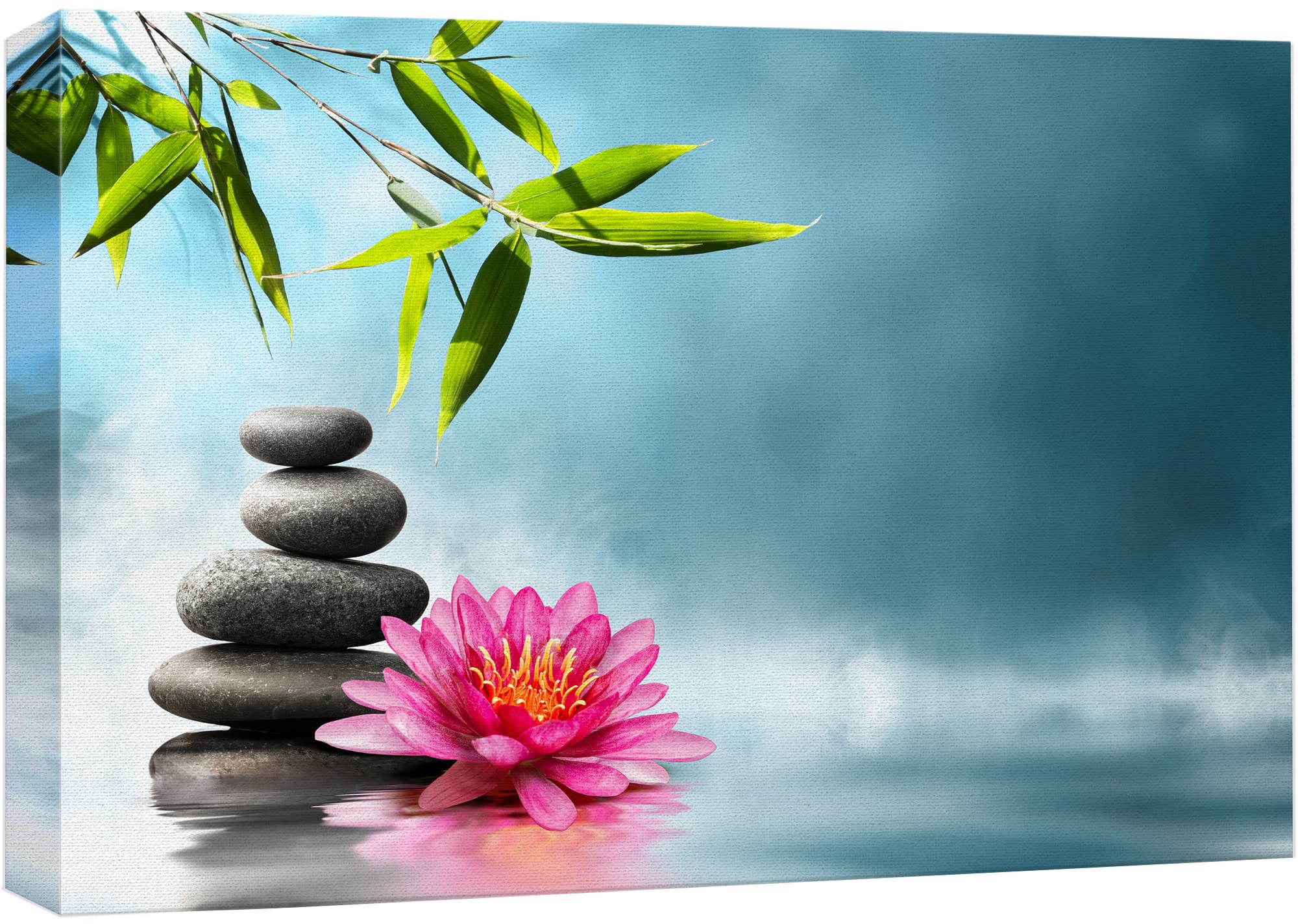 Wall26 Canvas Print Wall Art Vibrant Pink Water Lily Zen Meditation Massage Stones Leaf Nature Wilderness Photography Realism La