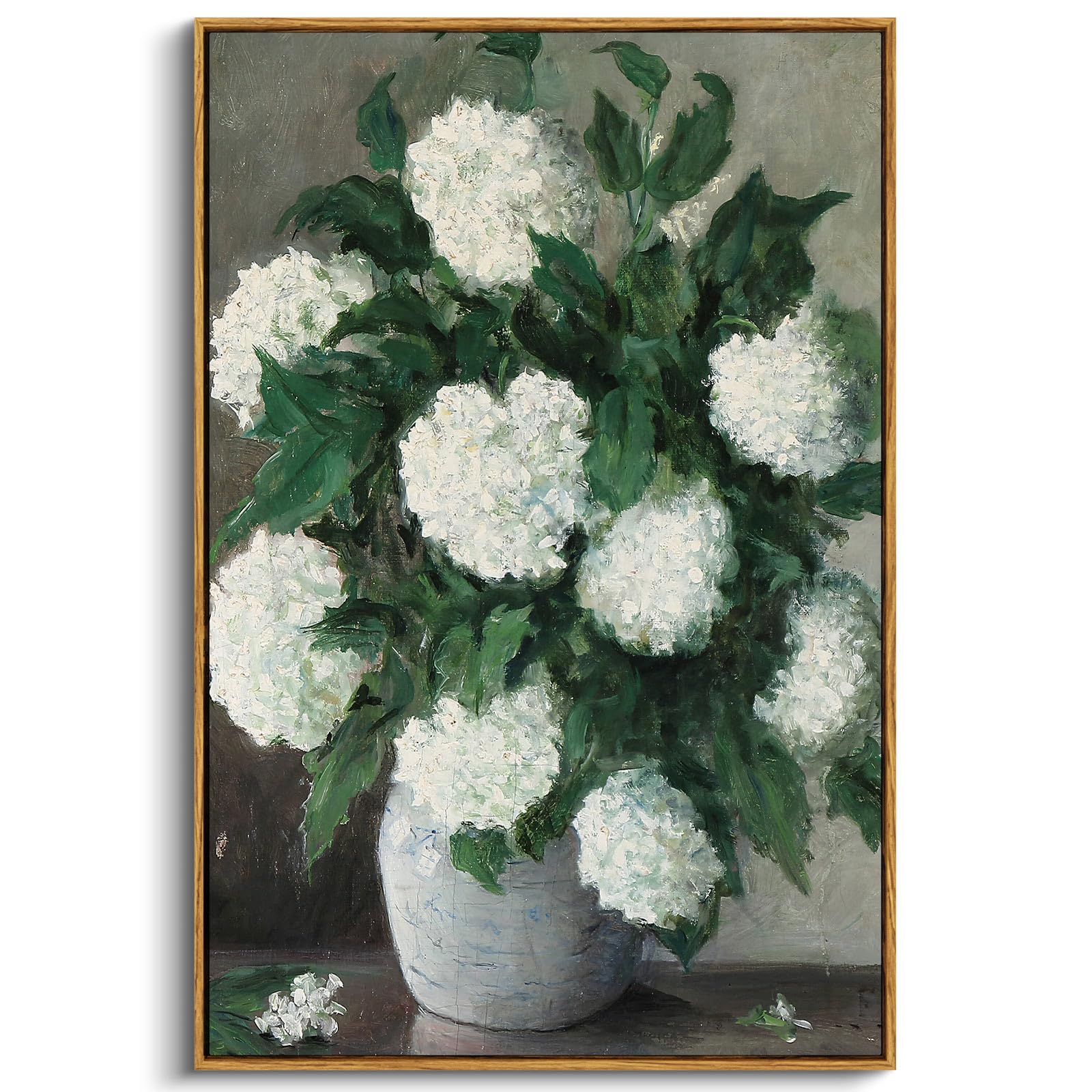 Insimsea Framed Canvas Prints Art Vintage Decor, Home Decor White Hydrangea Paintings, Botanical Large Art Prints Floral Room De