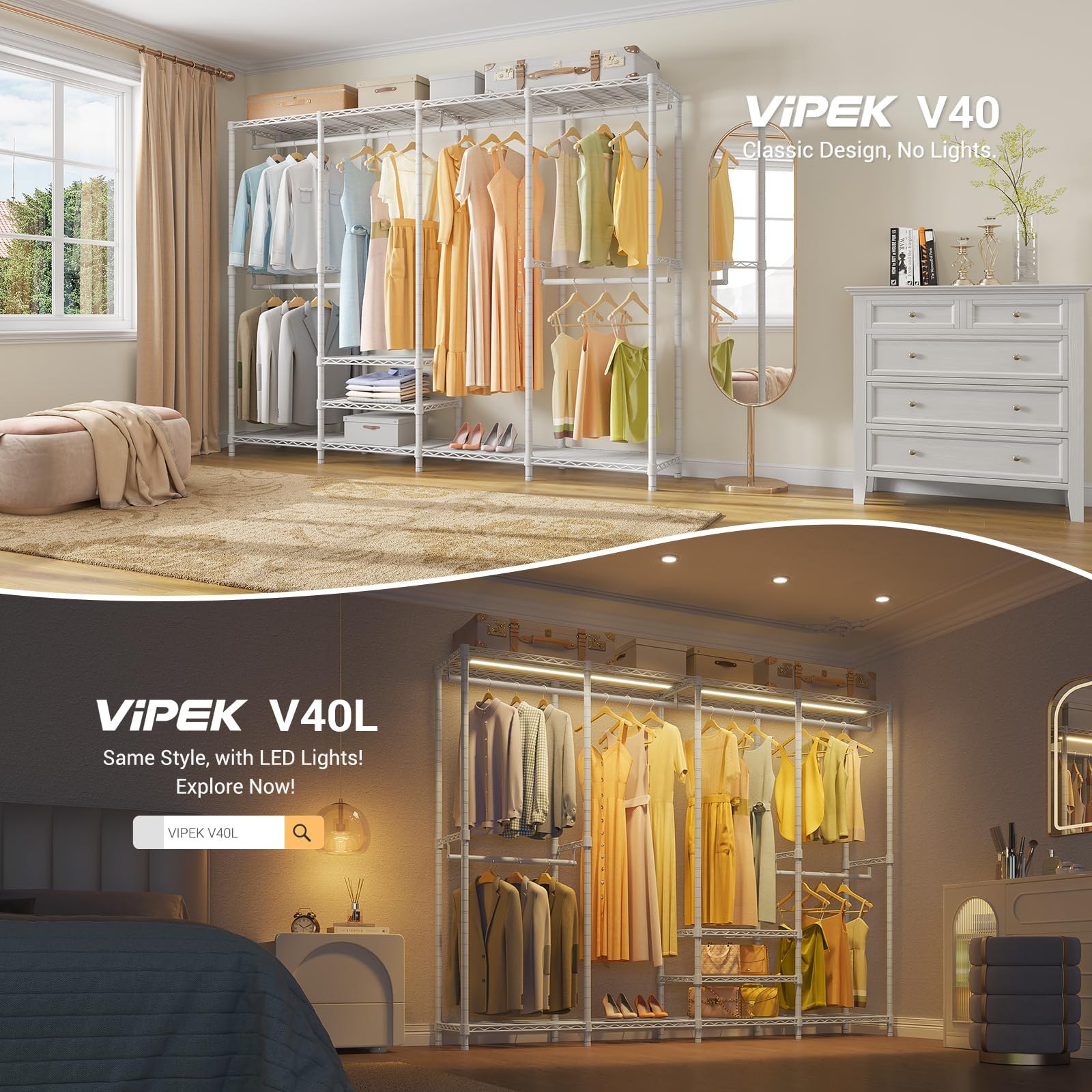 Vipek V40 Wire Garment Rack Heavy Duty Clothes Rack For Hanging Clothes, Multi-Functional Bedroom Clothing Rack Freestanding Clo