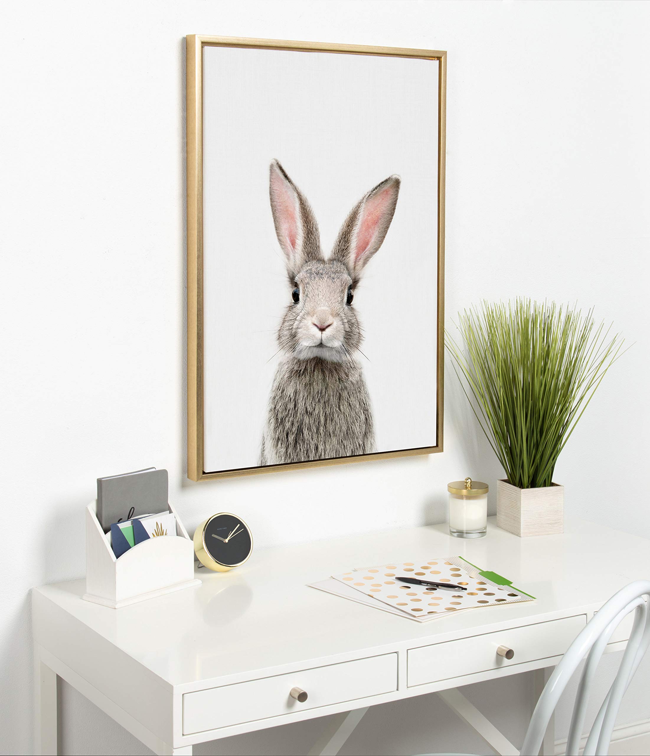 Kate And Laurel Sylvie Female Baby Bunny Rabbit Animal Print Portrait Framed Canvas Wall Art By Amy Peterson, 23X33 Gold