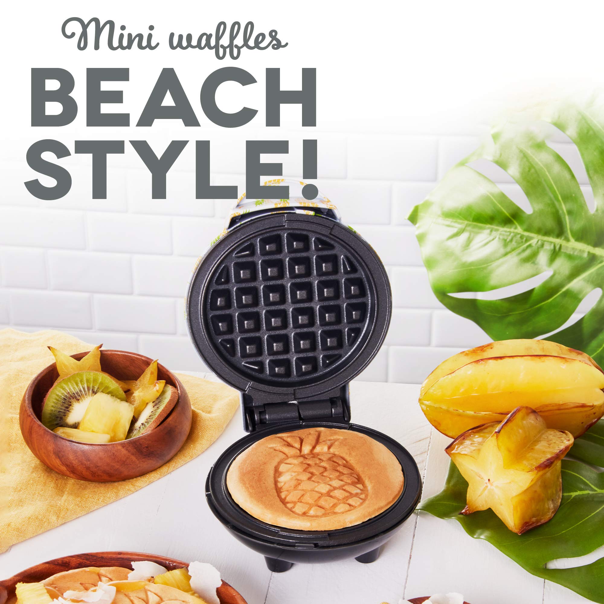 Dash Mini Maker For Individual Waffles, Hash Browns, Keto Chaffles With Easy To Clean, Non-Stick Surfaces, 4 Inch, White Pineapp