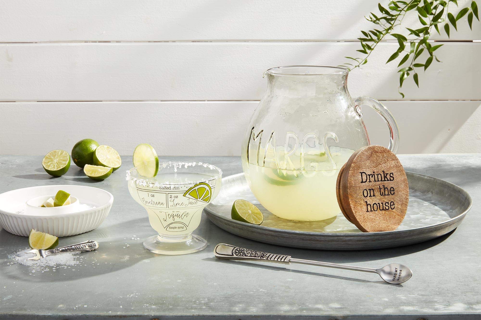 Mud Pie Lime And Salt Rimmer Margarita Set, Round, White