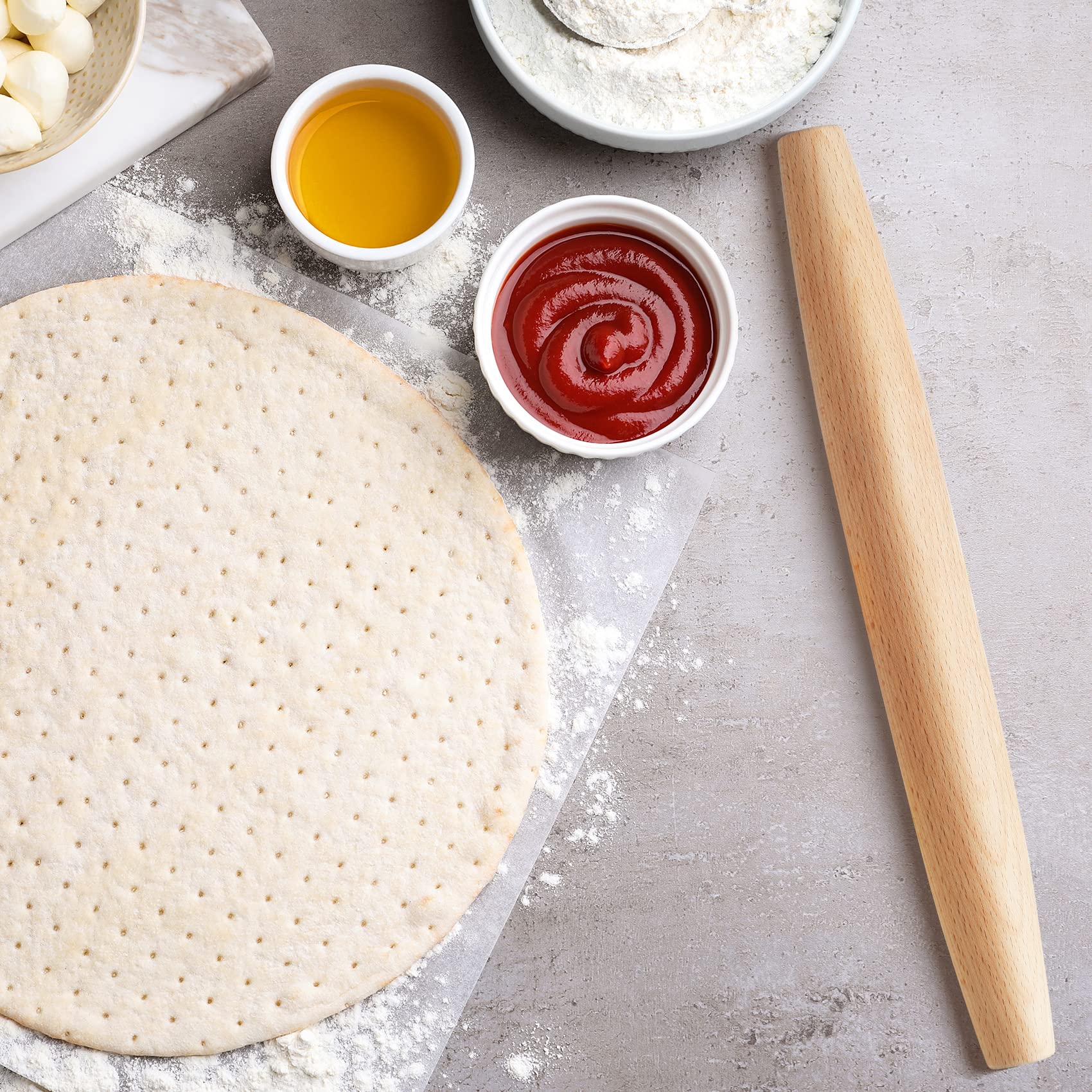 Classic French Rolling Pin For Baking - Beech Wood Tapered Rolling Pin Dough Roller For Pizza Dough, Pie Crust Cookie Fondant Du