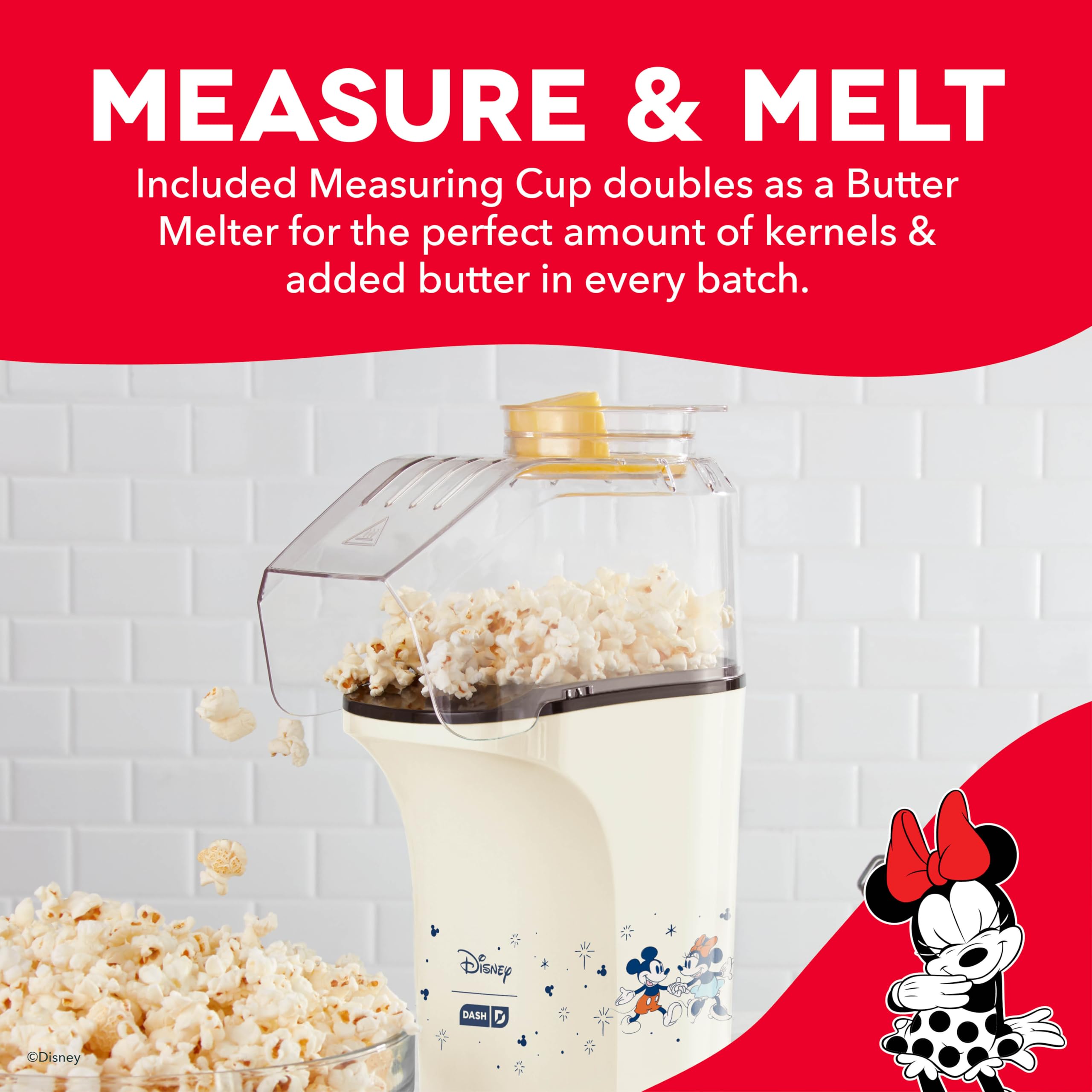 Disney Dash Fresh Pop Popcorn Maker - Oil-Free, Air Popcorn Popper - With Measuring Cup & Recipe Guide - Perfect for Movie Night