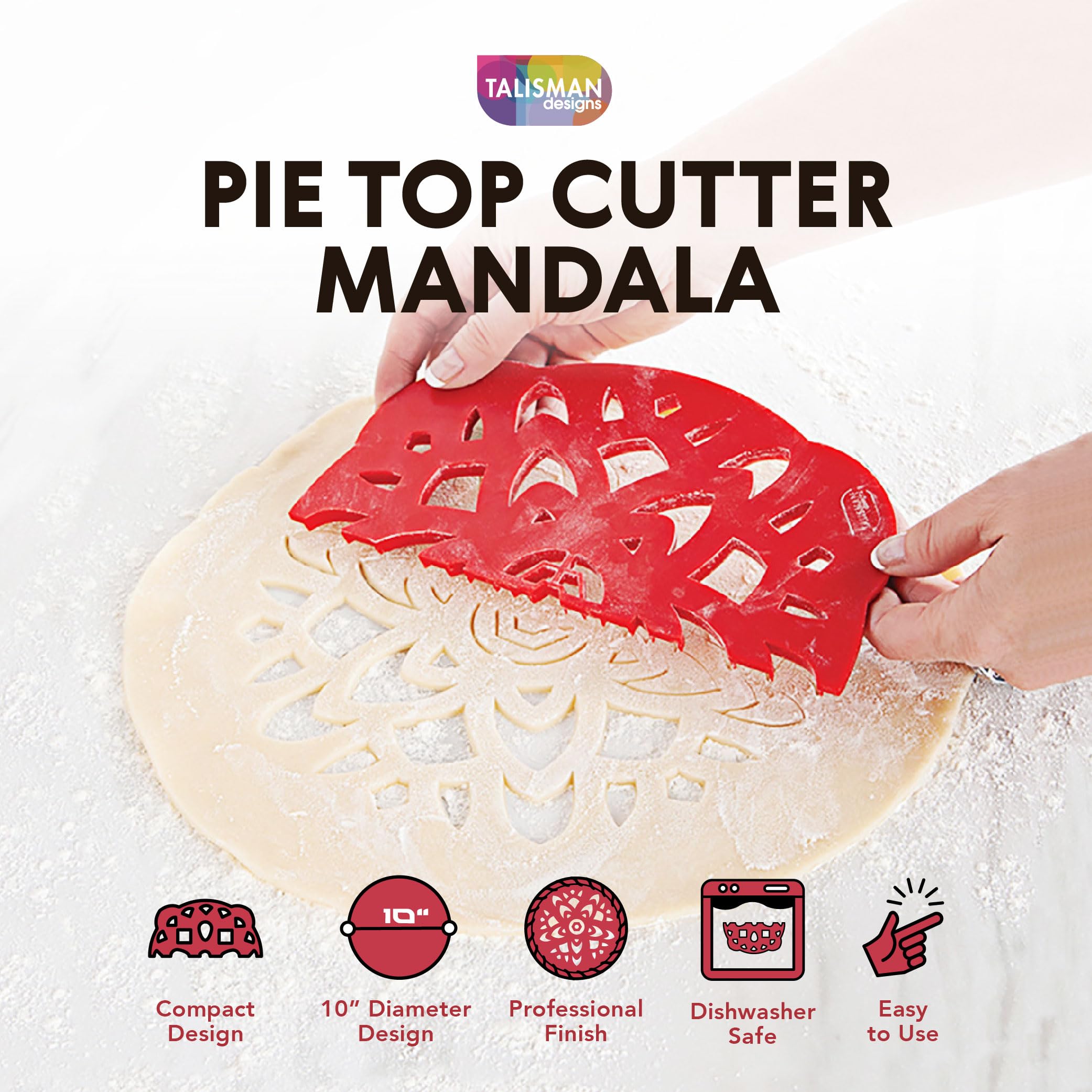 Talisman Designs Pie Top Cutter  10-Inch  Red  Pie Crust Cutter  Pie Decorating Tools  Pie Pastry Baking Accessories  Stencil Crust Cutout