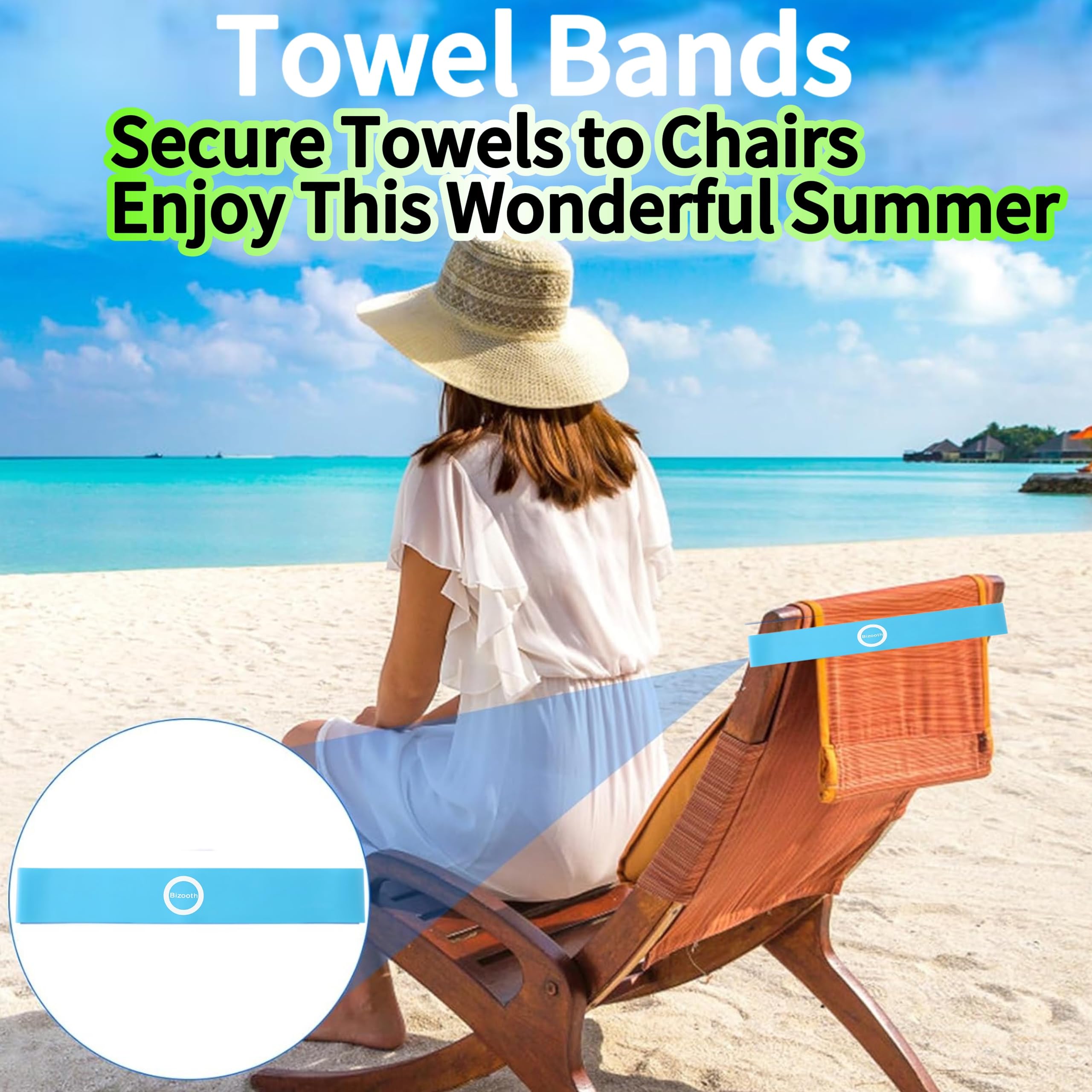 Beach Towel Bands (6 Pack),Towel Clips For Pool Chair & Cruise Ship Essentials,Towel Holder For Cruise Chairs (Blue)