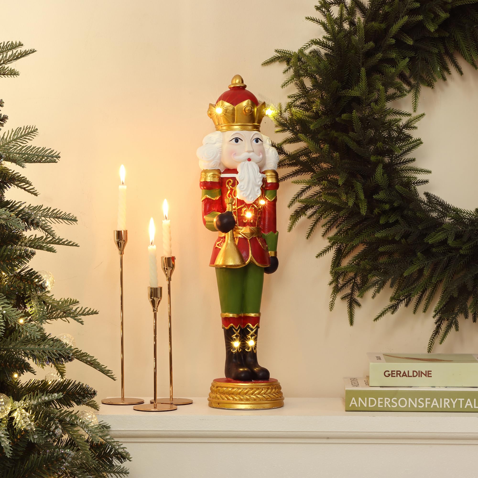 LuxenHome 2FT Tall Nutcracker Christmas Decoration, Colorful Lighted Holiday Nutcracker Soldier Statue with Trumpet, Christmas D