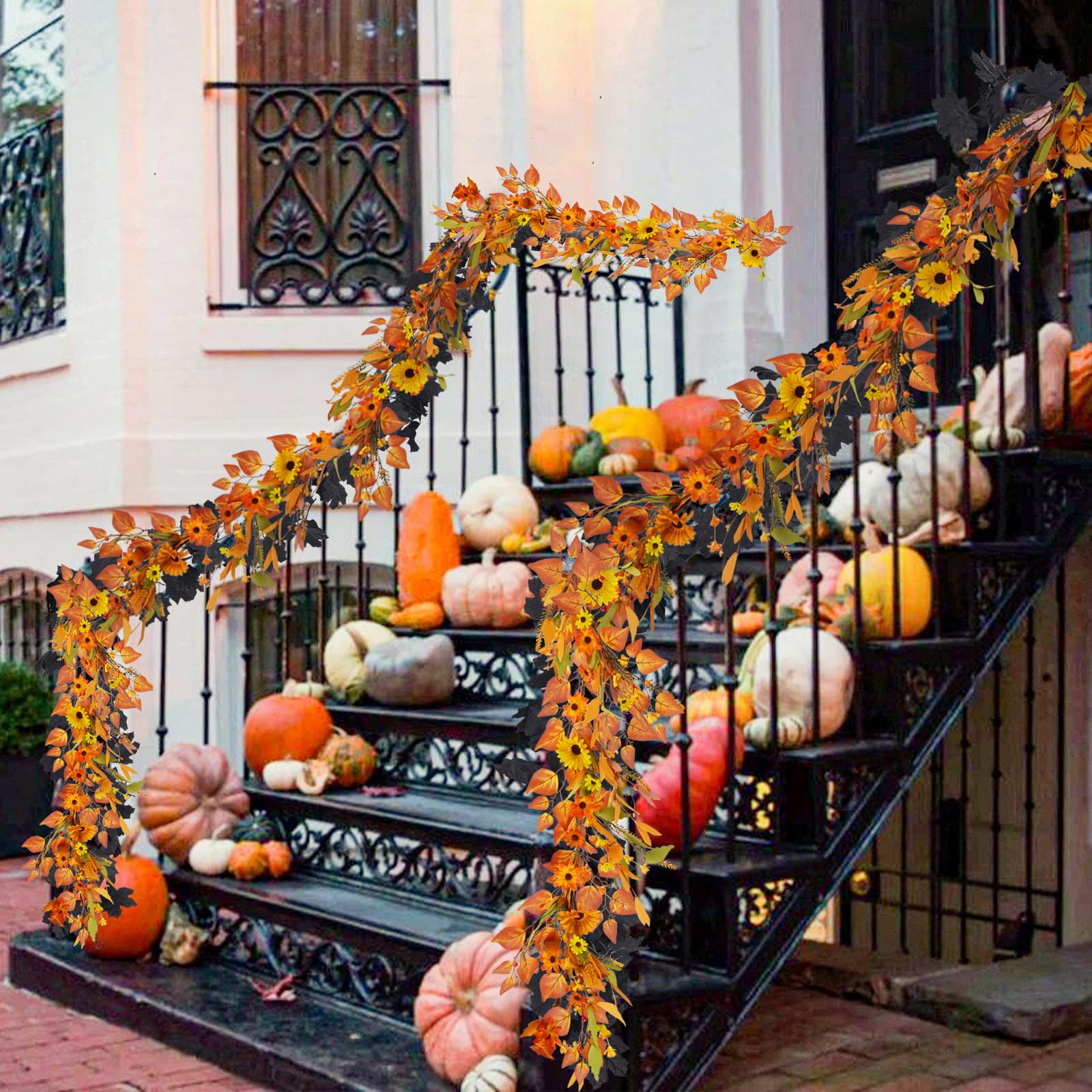 HUAESIN Fall Decor 6FT Fall Garland Autumn Eucalyptus Maple Leaves Harvest Festival Thanksgiving Christmas Hanging Flower Garlan