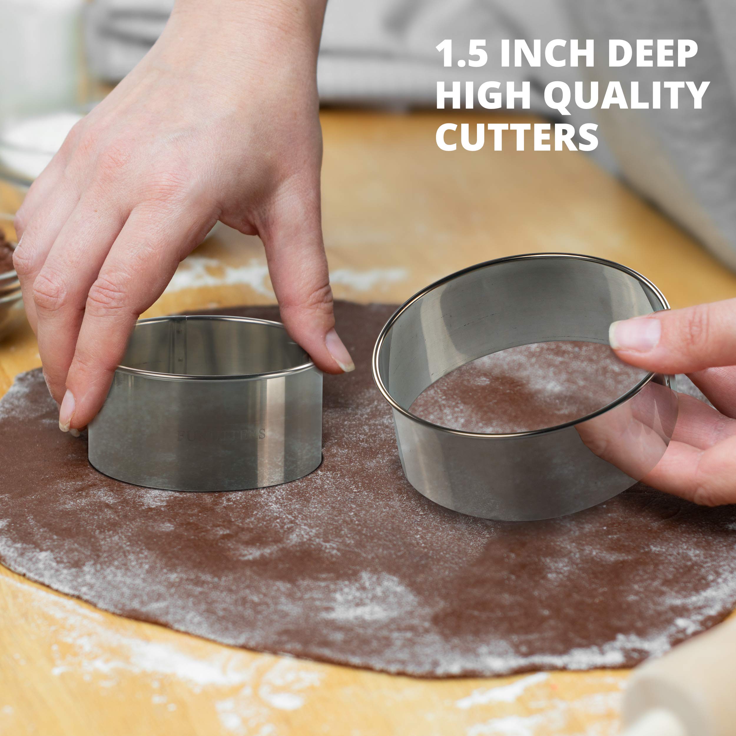 Cookie Cutter Set, 4 Pc. Kit, Measuring 2'', 3'', 4'' And 5'', Round Metal Baking Rings For Pastry, Biscuits, And Dough Cutting,