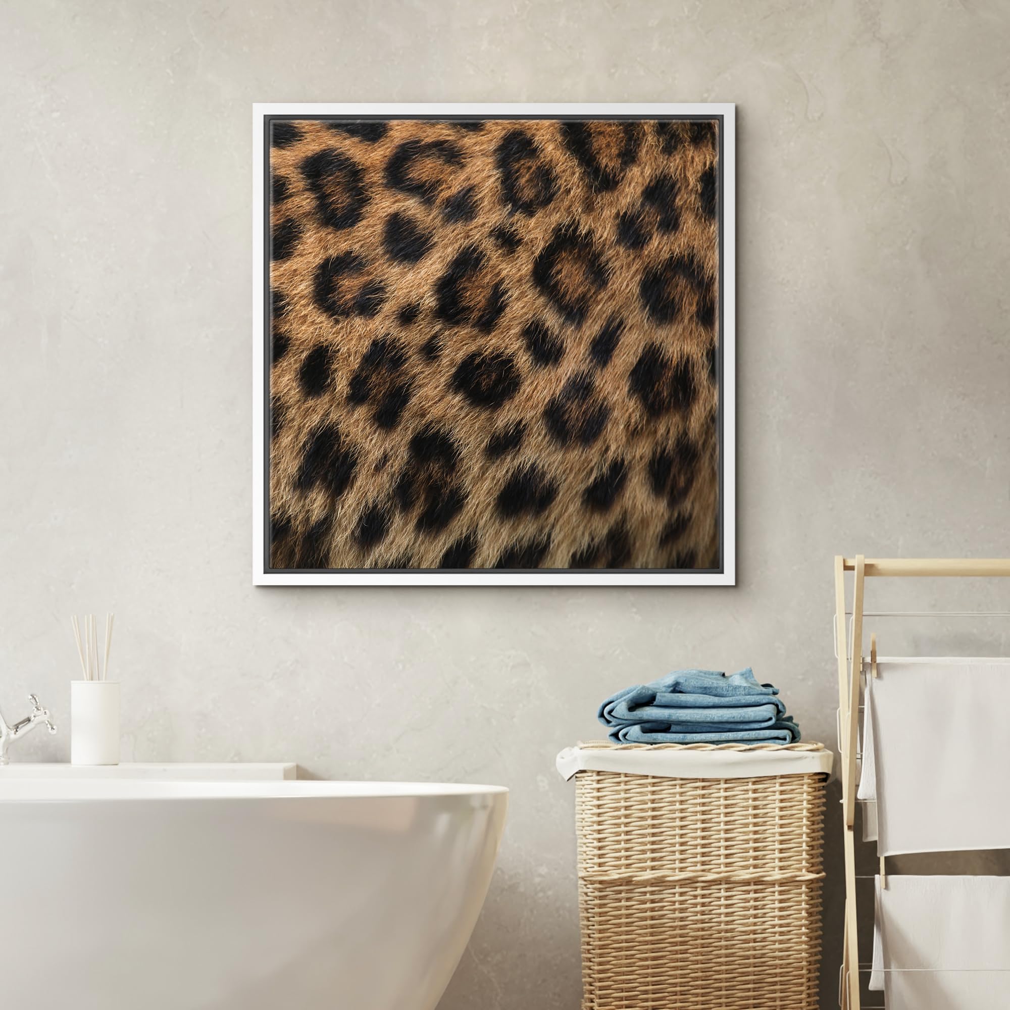 Wall26 Framed Framed Canvas Prints Wall Art Framed Framed Canvas Prints Wall Art - Leopard Fur/Skin Texture - 16''X16'' White