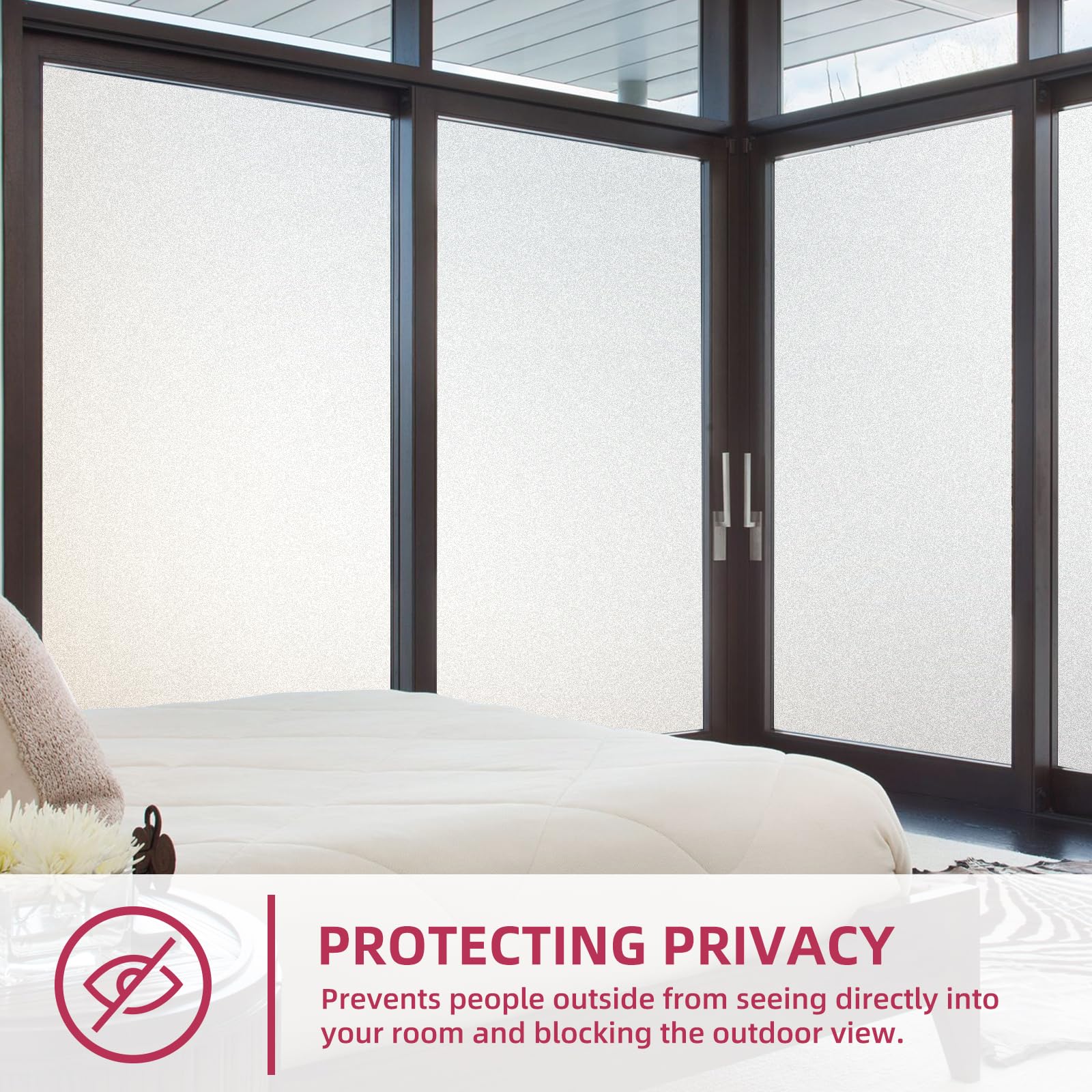 WPCTEV Window Privacy Film Frosted Glass Static Cling UV Sun Blocking Heat Control Window Tint Day and Night Insulation Home Bat